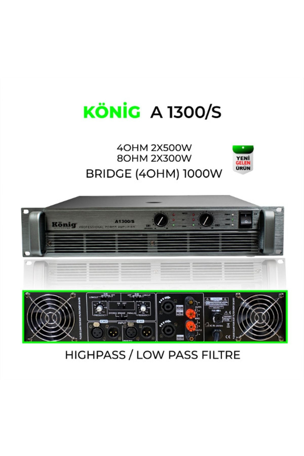 A–1300 S 4 Ohm 2x 500w Power Amplifier