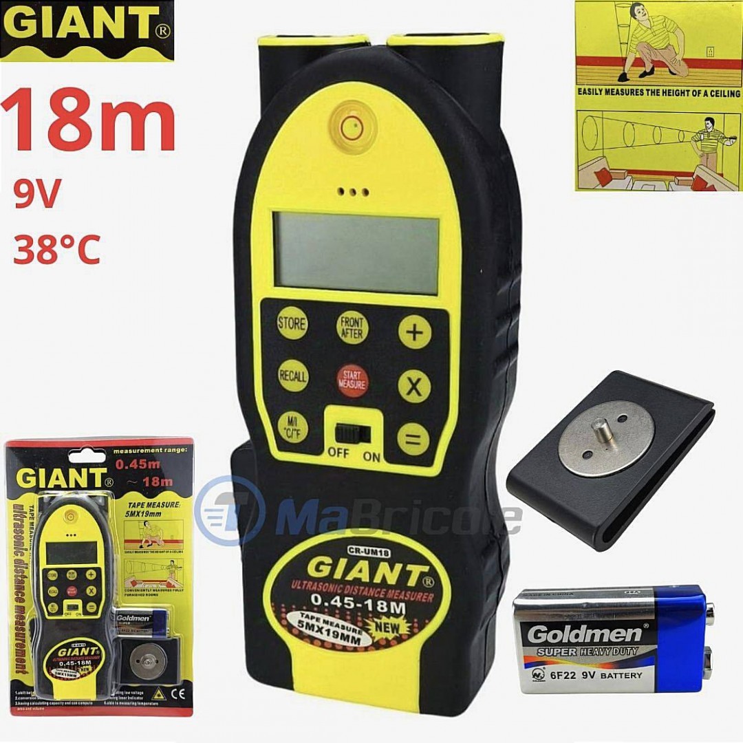 Ultrasonik Mesafe Ölçer Lazer Metre 0,45_18 m 5m×19mm Ölçüm Bandı GIANT ( TOWER ) | CR-UM18