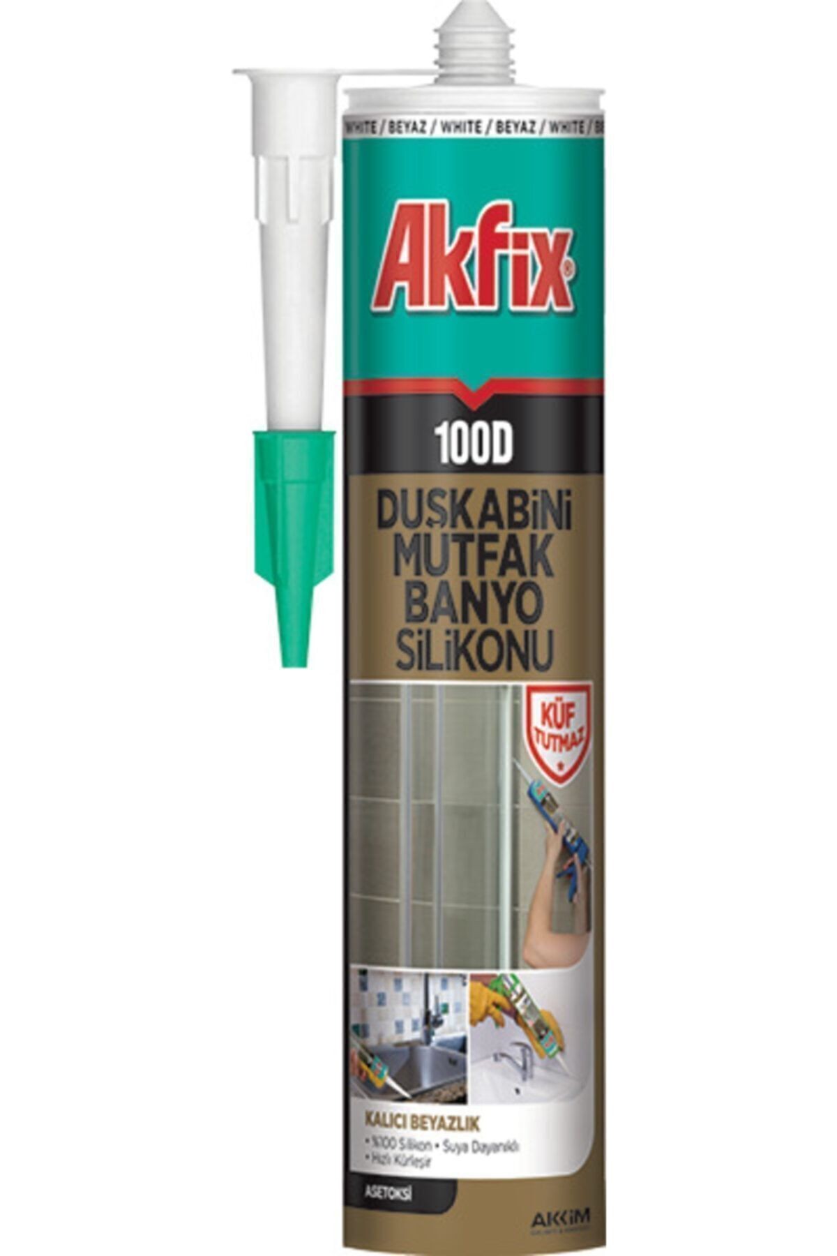 Akfix 100D Kararmayan Banyo/mutfak Silikonu Beyaz 310 Ml
