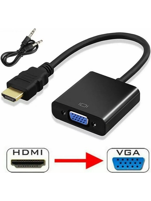 HDMI To VGA Dönüştürücü Adaptör + Ses Kablo Destekli