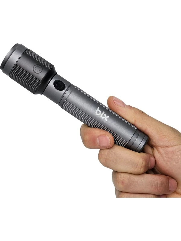 Flashlight BX2141FL 15W LED, Max. 650 Lümen Parlaklık ve 300 Metreye Kadar Menzilli, Şarj Edilebilir Çok Modlu Kompakt El Feneri
