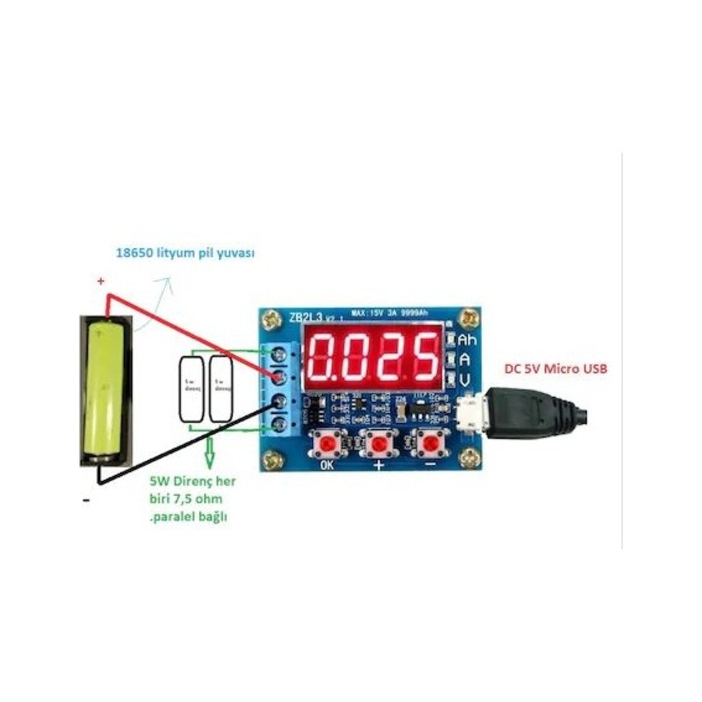 ZB2L3 18650 Lityum Pil Kapasite Ölçer Test Cihazı Deşarj
