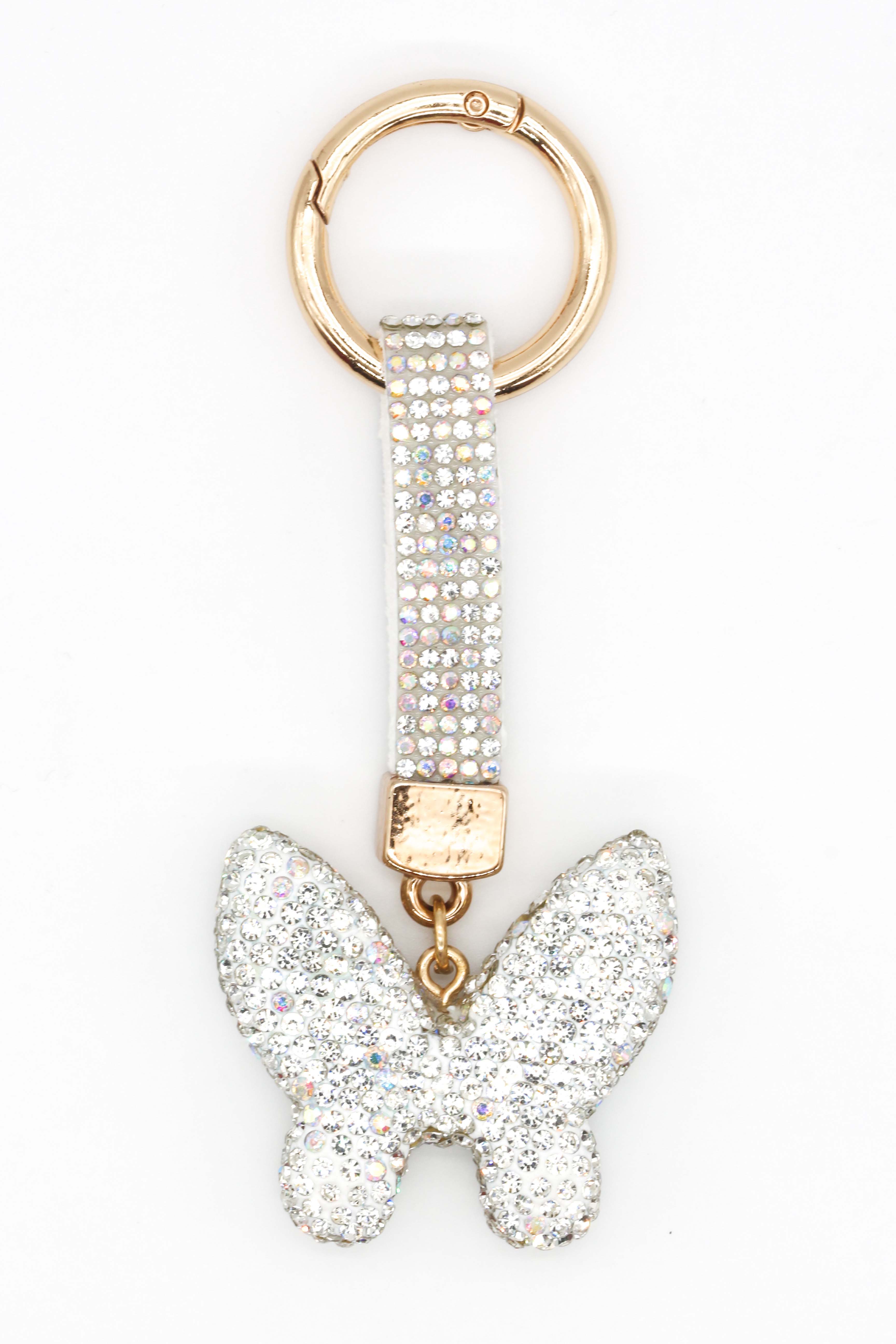 Taşlı Kelebekli Anahtarlık - Beyaz