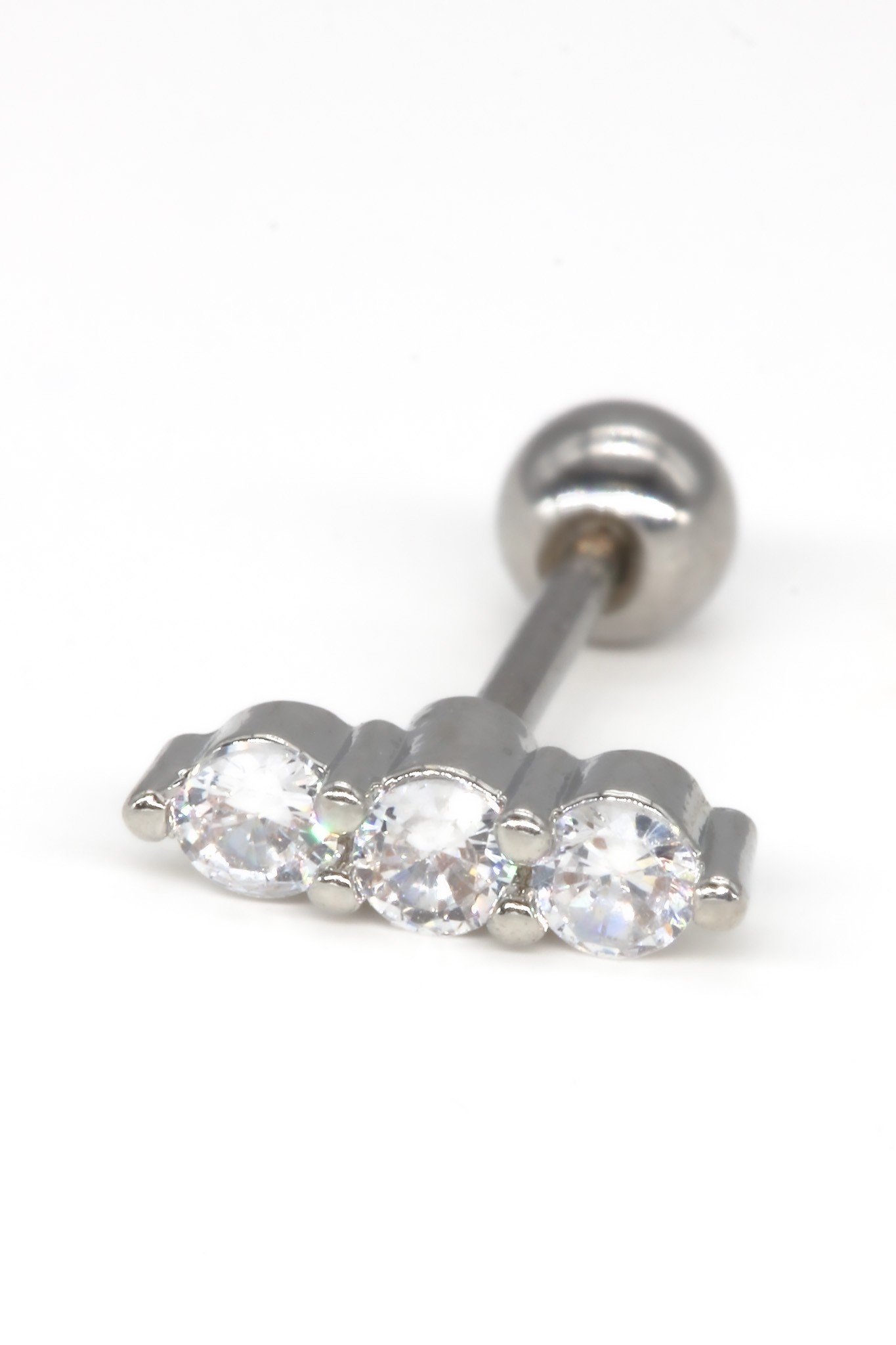 Zirkon Taşlı Tragus Küpe,Sıralı Üç Taşlı