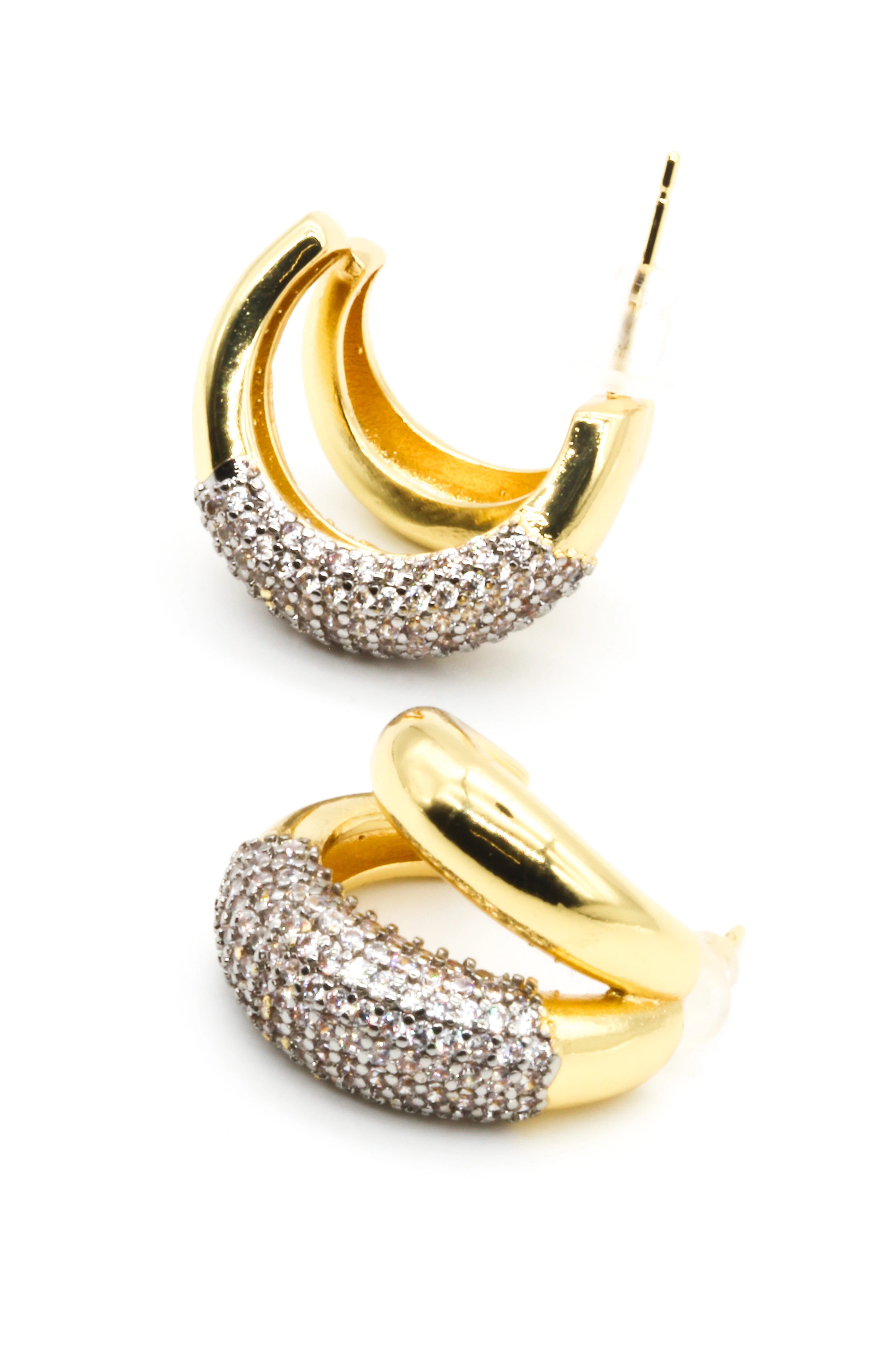 Zirkon Taşlı,İkili Yarım Halka Küpe