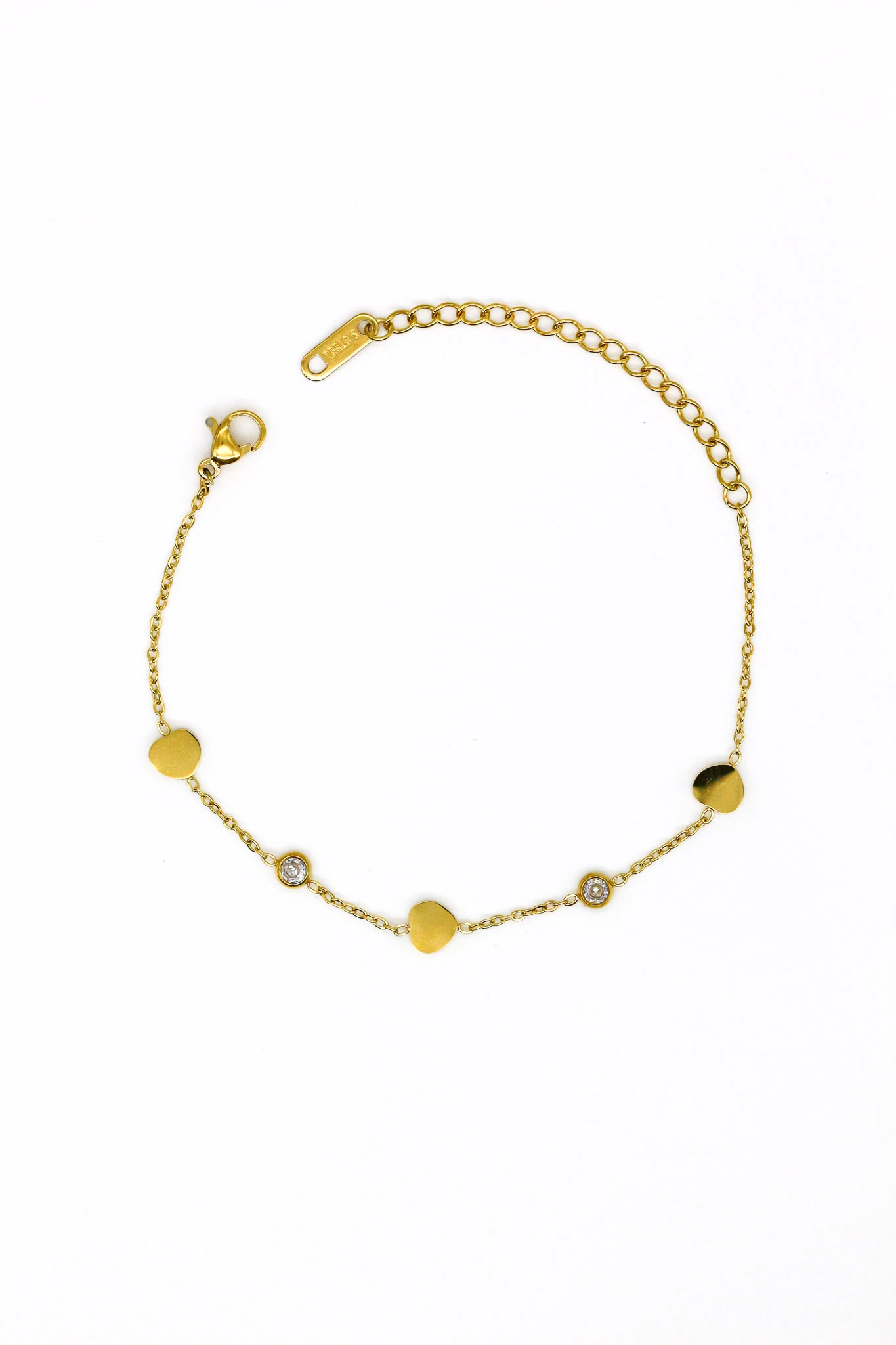 Çelik Üç Kalpli,Zirkon Taşlı Zincir Bileklik - Gold