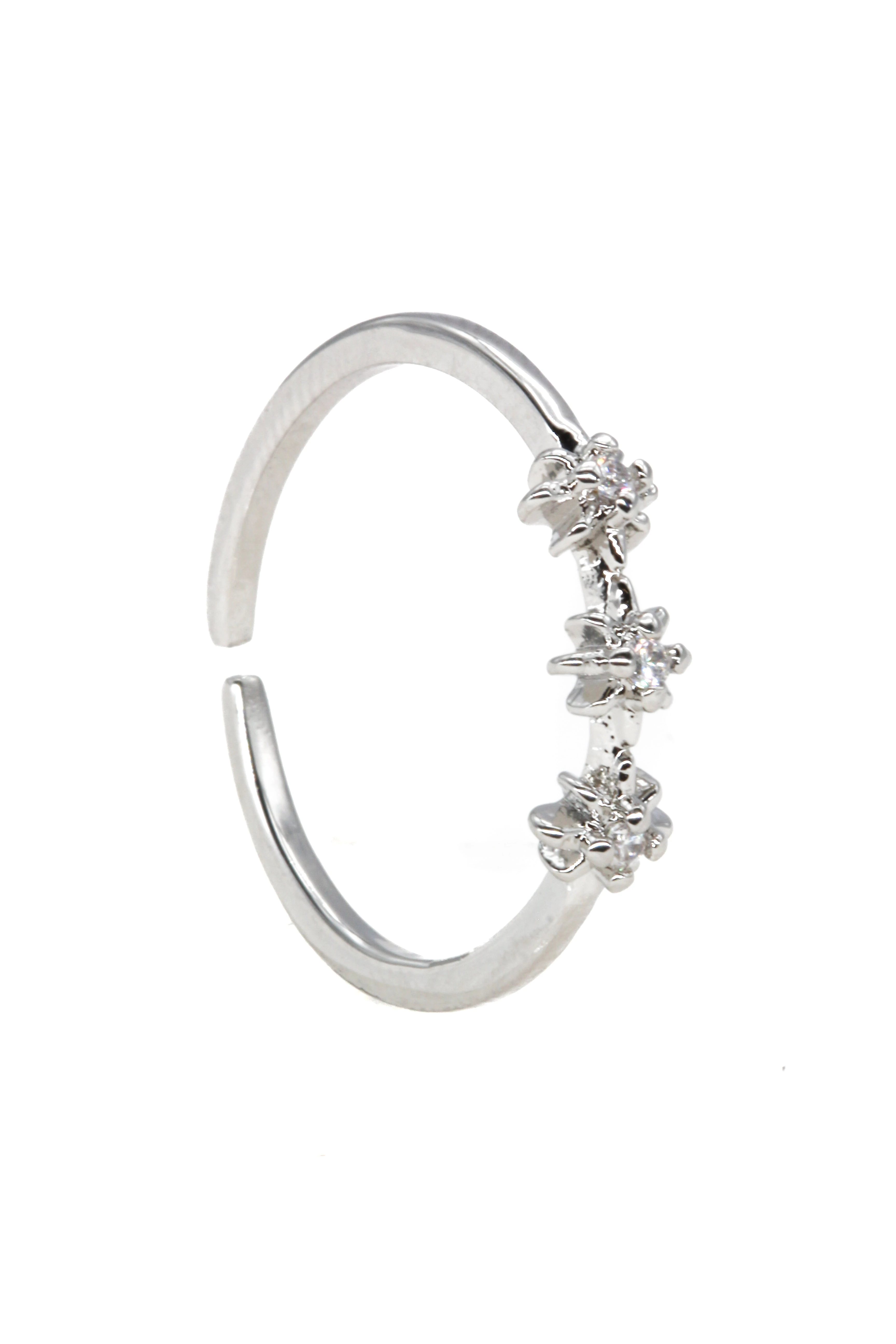 Zirkon Taşlı Ayarlanabilir Yüzük,Üç Kutup Yıldızlı - Silver