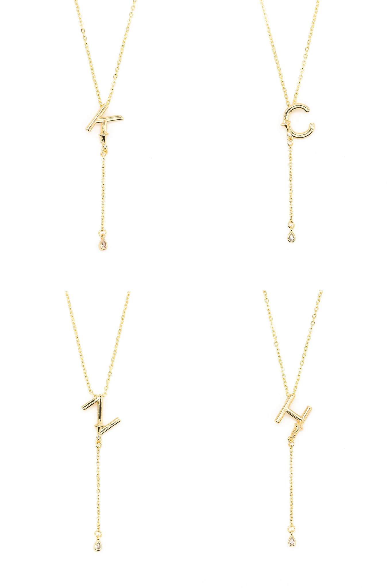 Çelik Mini Kutup Yıldızlı,Sarkık Damla Taşlı Y Model Harf Kolye,24'lü Paket