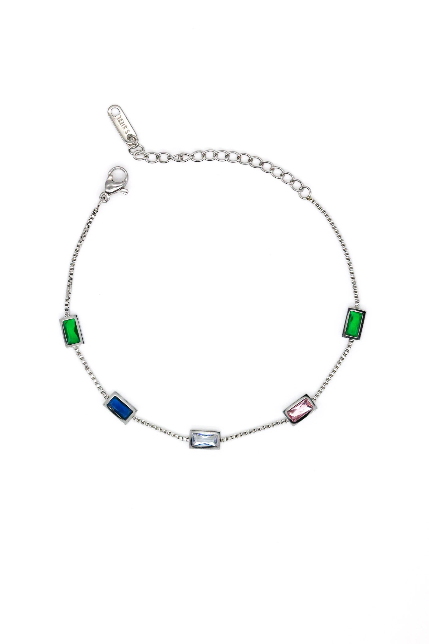 Çelik Renkli Beşli Baget Taşlı Zincir Bileklik - Silver