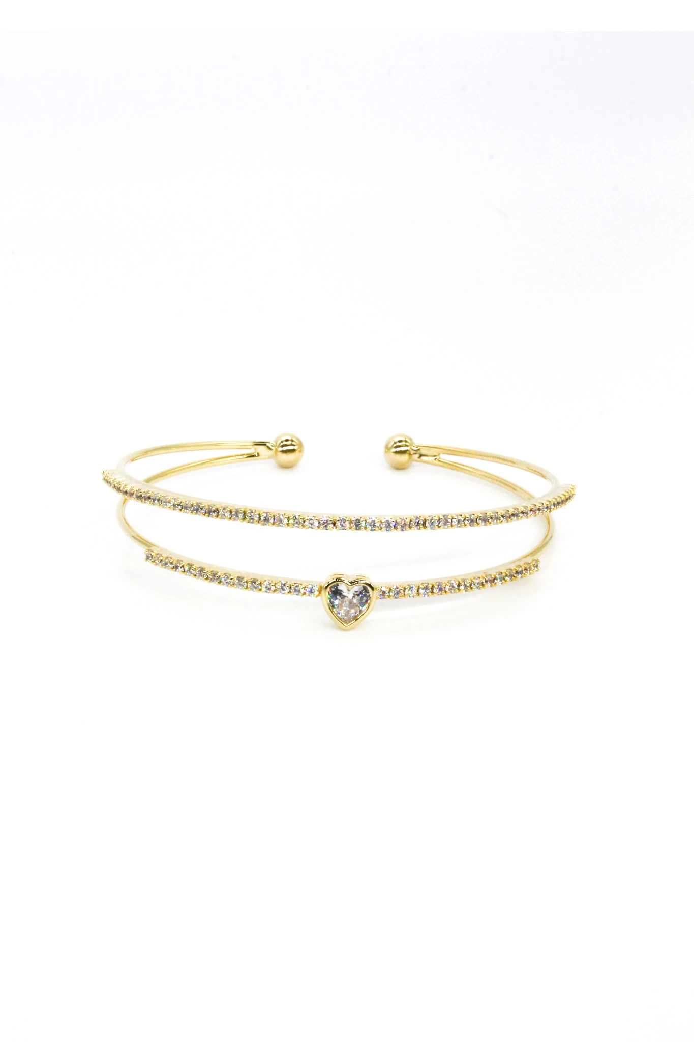 Tel C Kelepçe Bileklik,Zirkon Taşlı Tek Kalpli