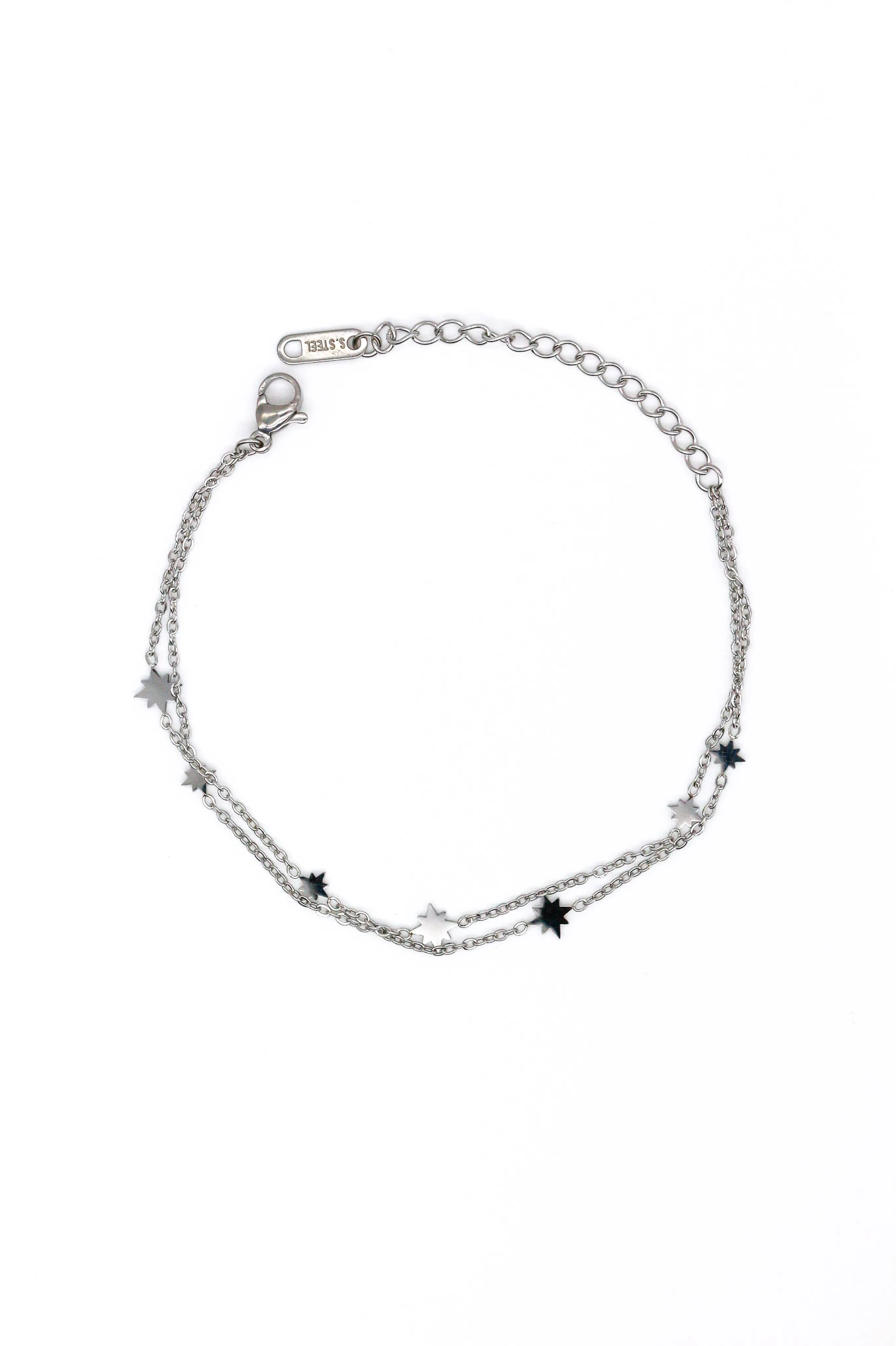 Çelik Kutup yıldızlı,İkili Kombin Zincir Bileklik - Silver