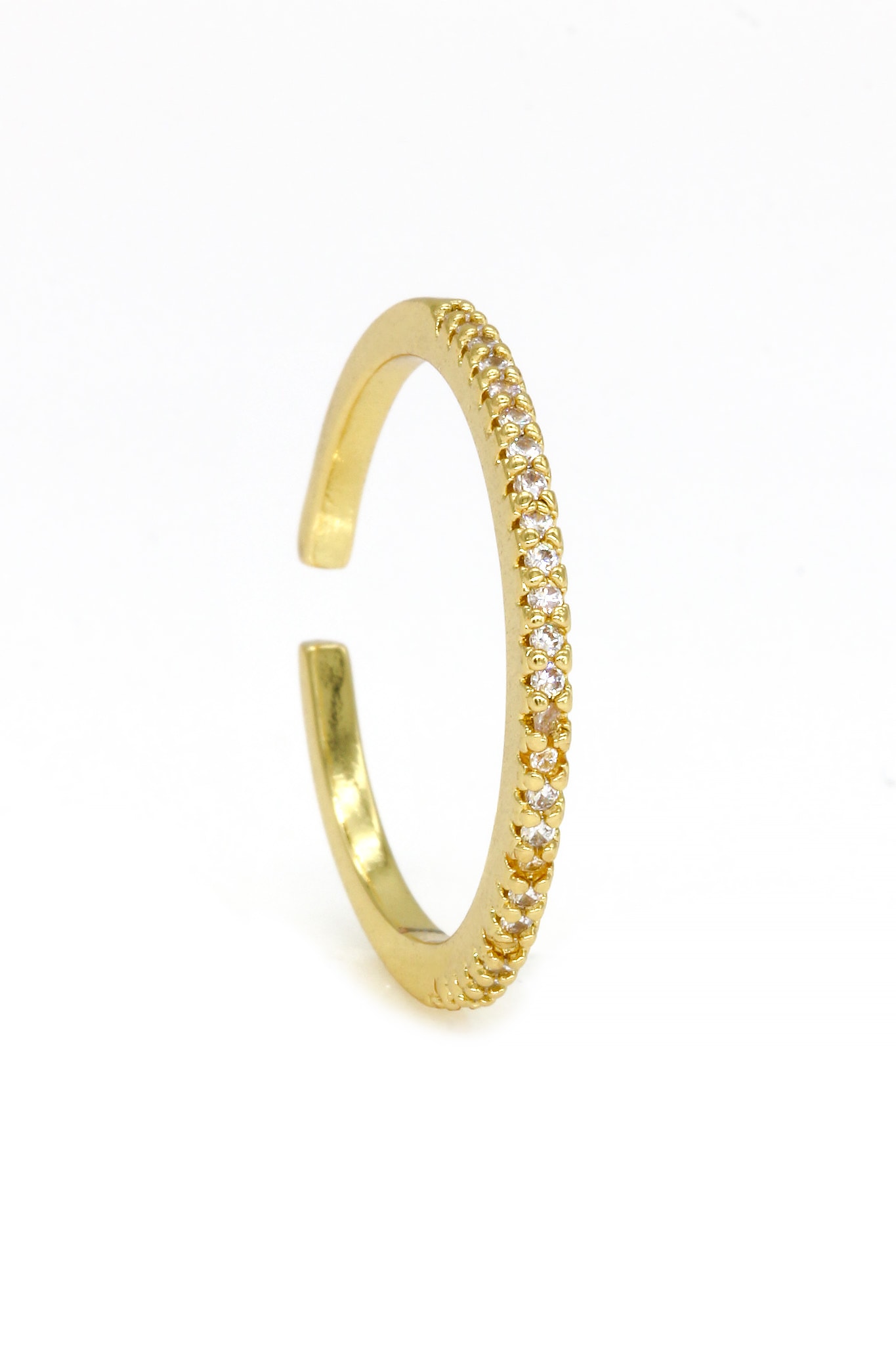 Ayarlanabilir Yüzük,İnce Mini Sıralı Zirkon Taşlı - Gold