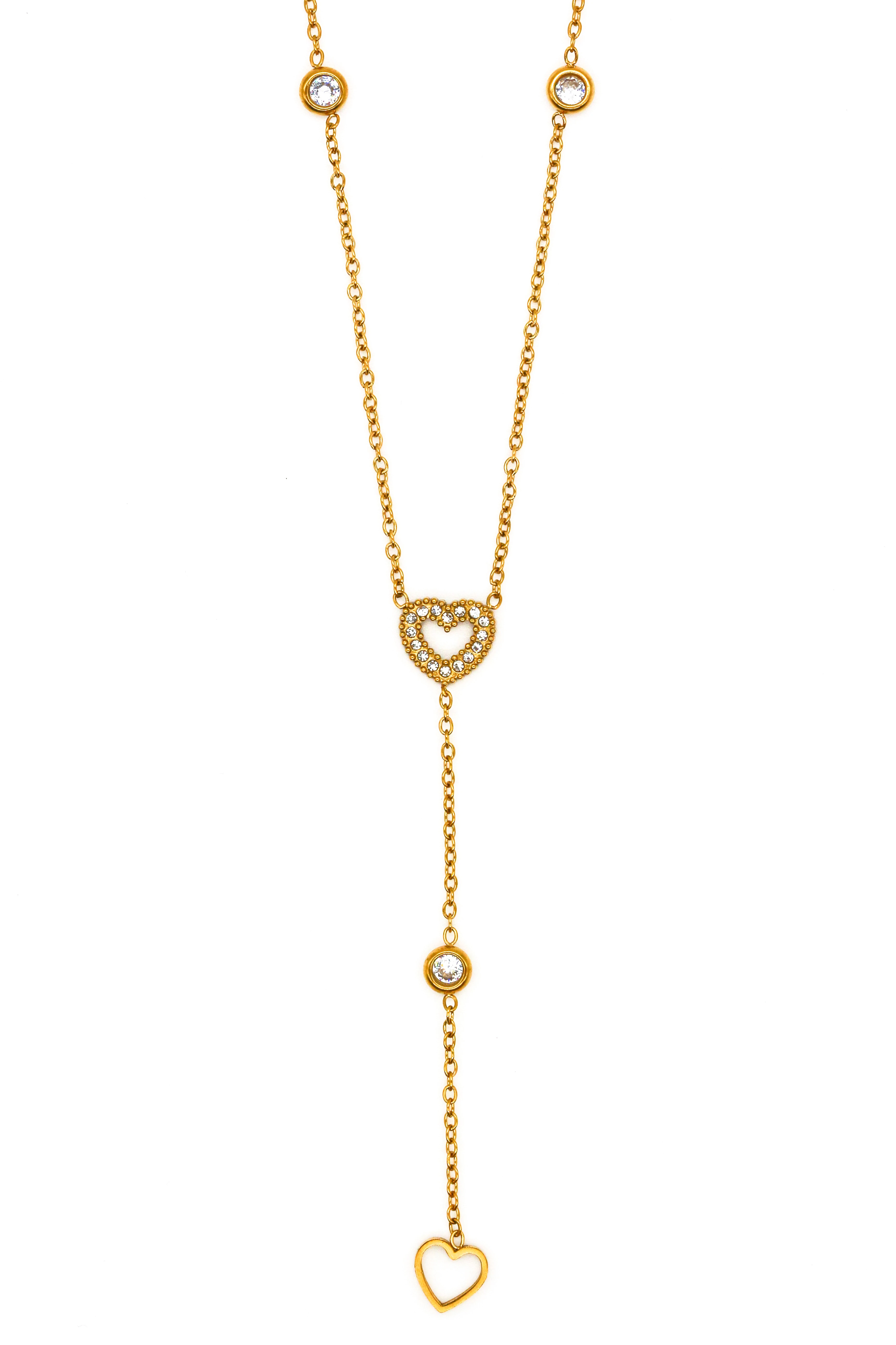 Çelik Y Kolye,Zirkon Taşlı Kalpli