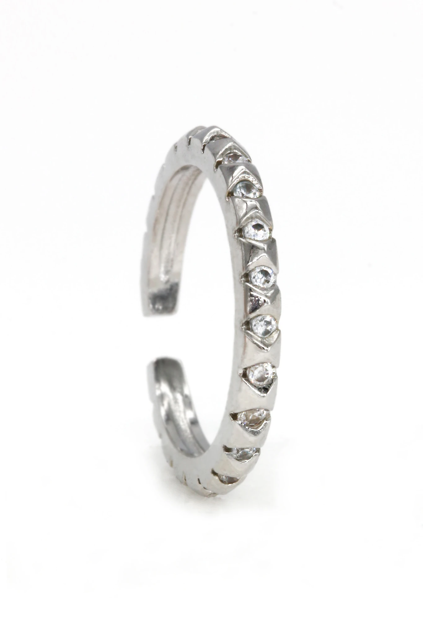 Ayarlanabilir Yüzük, Sıralı Zirkon Taşlı Piramit - Silver