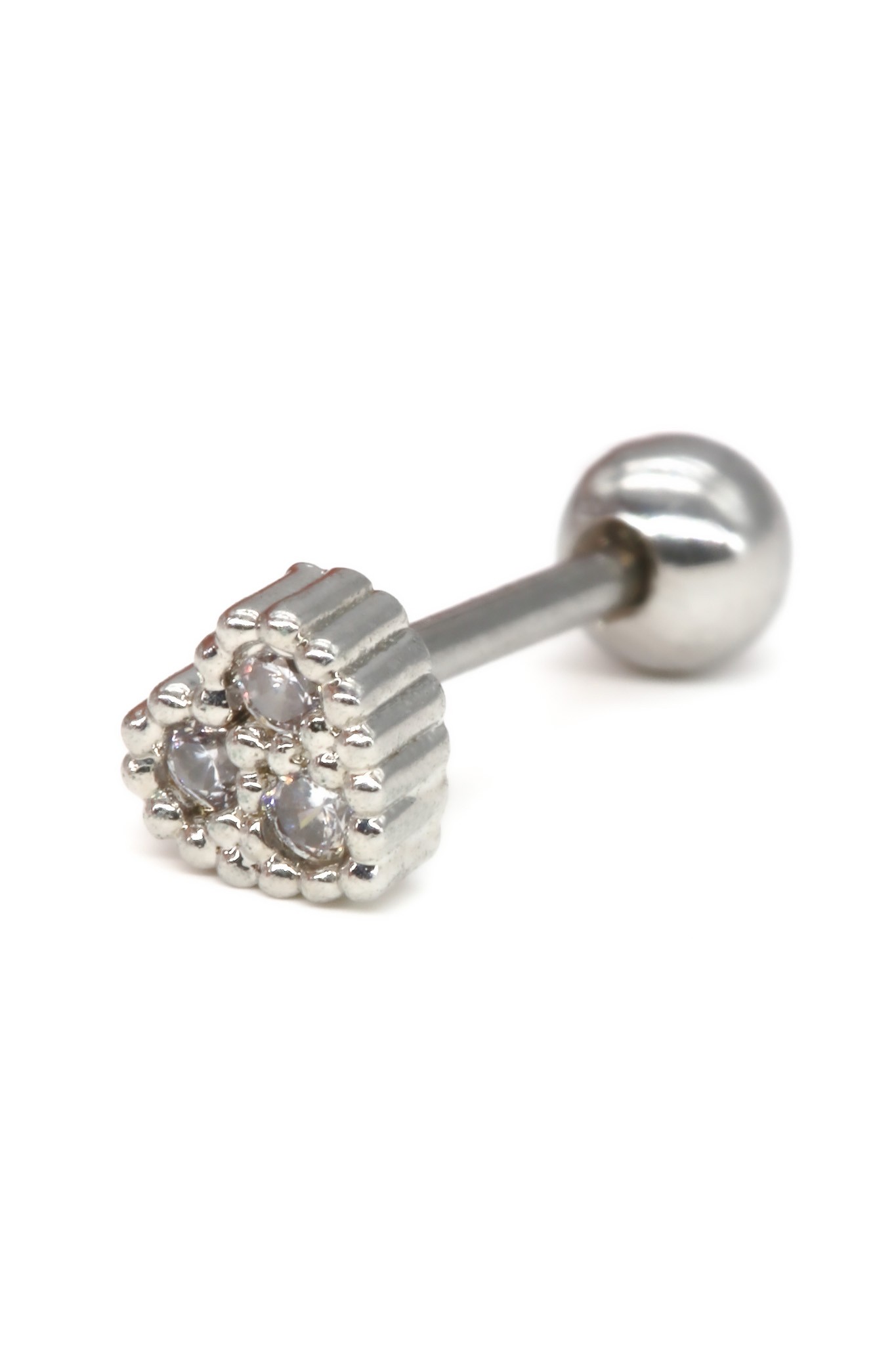 Zirkon Taşlı Tragus Küpe,Üç Taşlı Kalpli