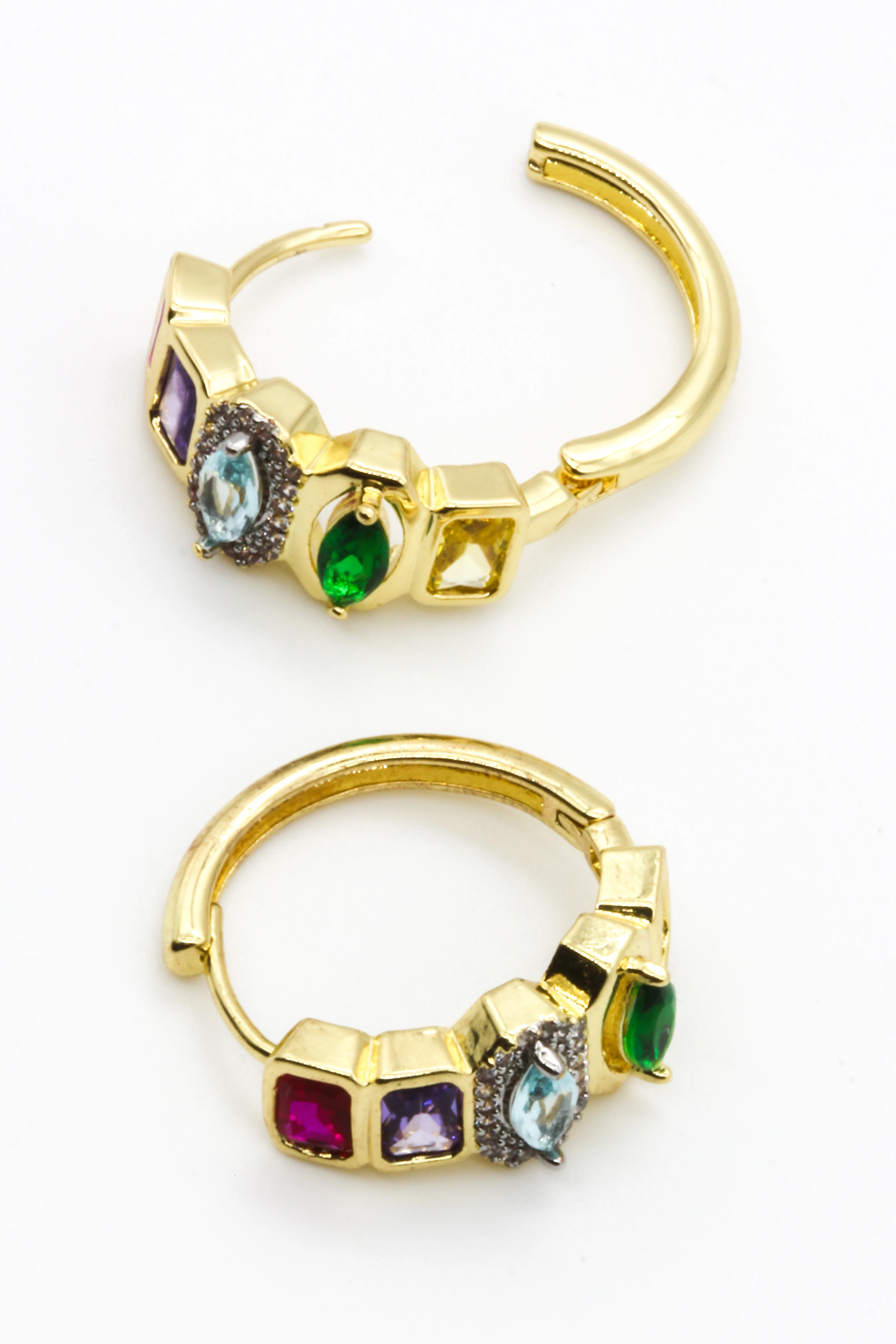 Renkli Kare ve Damla Taşlı Halka Küpe