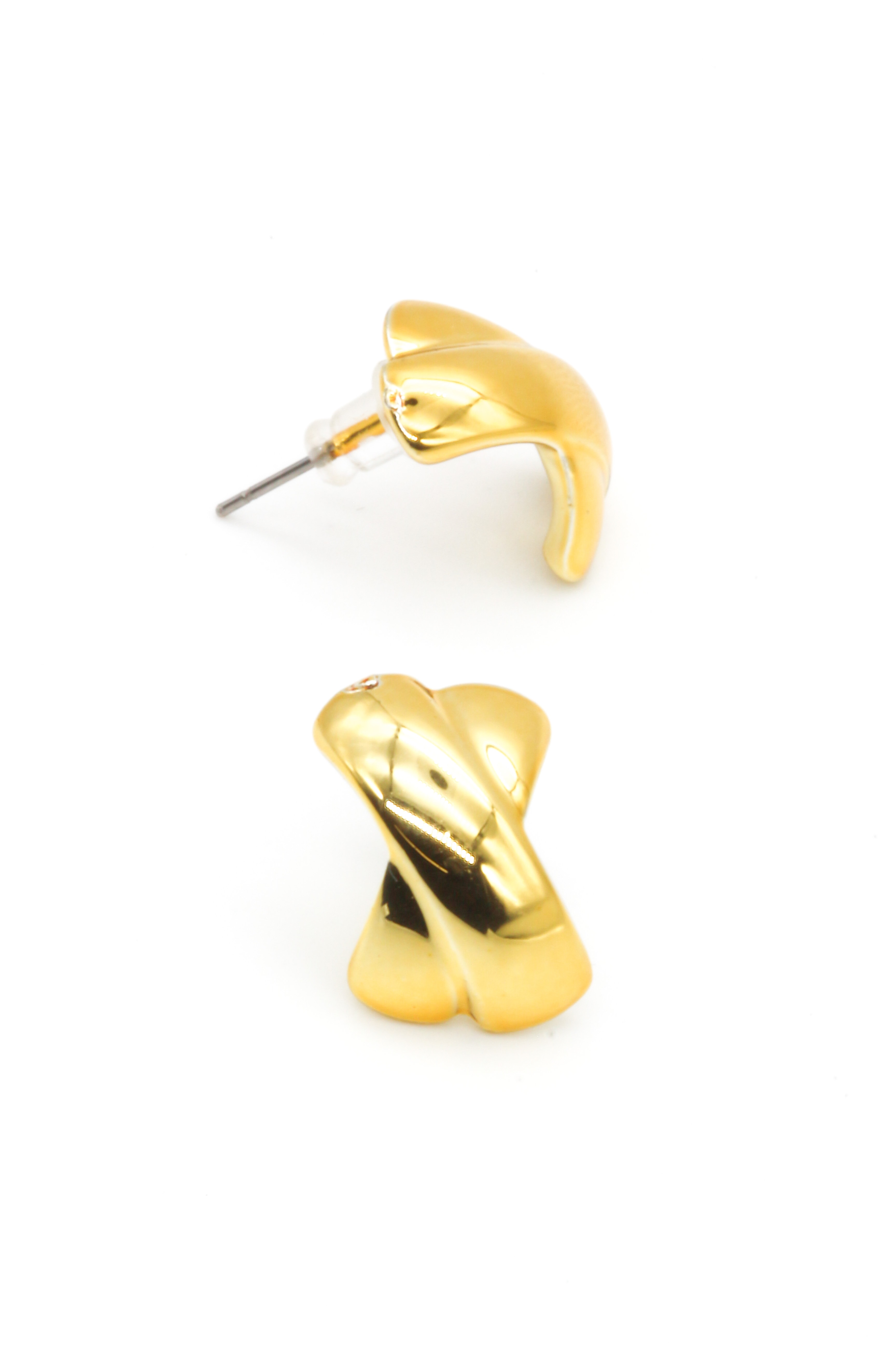 Kalın X Model Yarım Halka Çivi Küpe - Gold