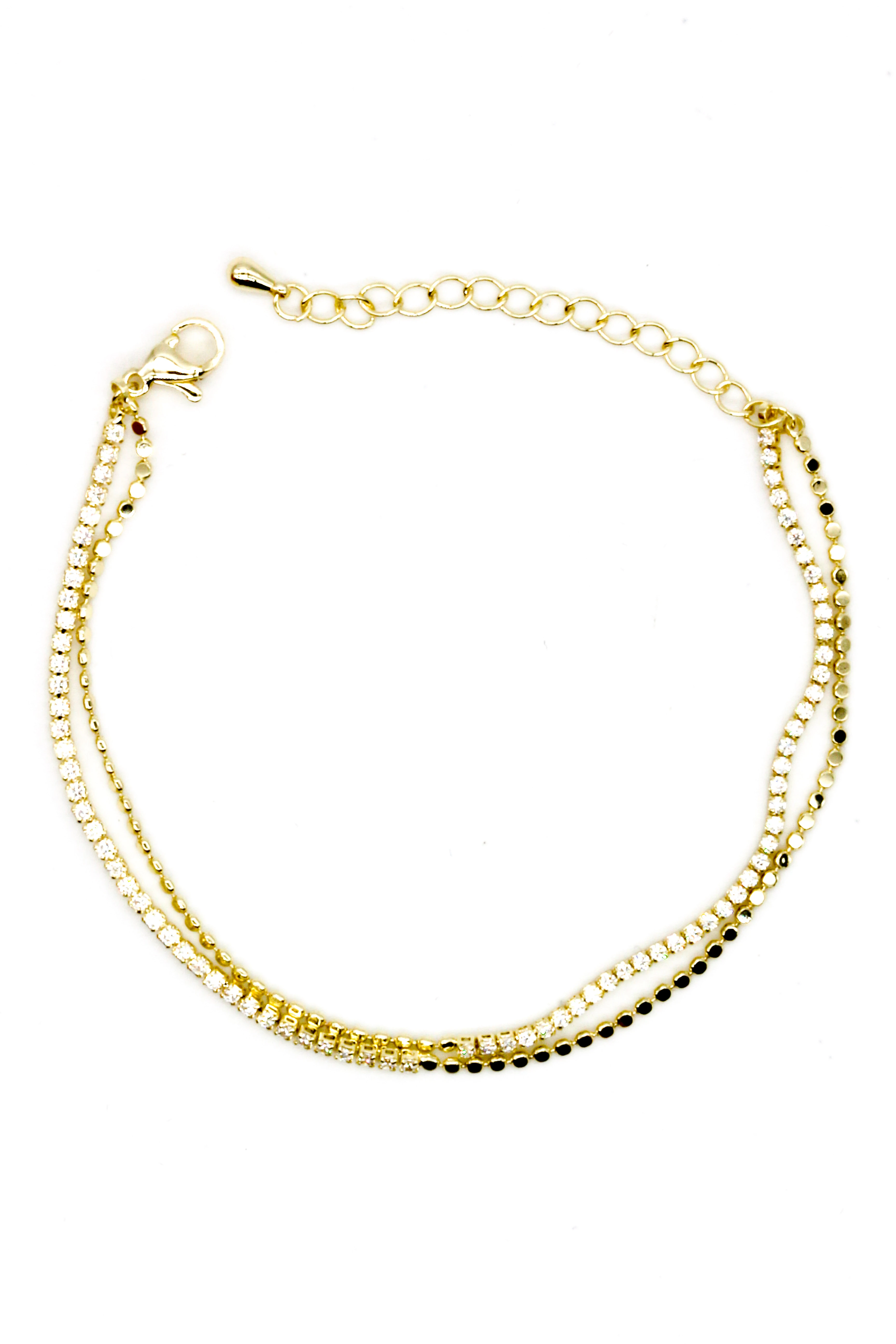 Zirkon Taşlı İnce Suyolu Kombin Bileklik,Topcuklu Zincirli