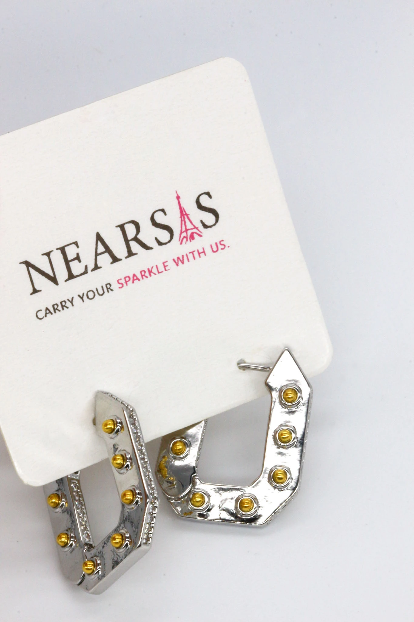 İnci Detaylı Dörtgen Çengel Küpe - Silver