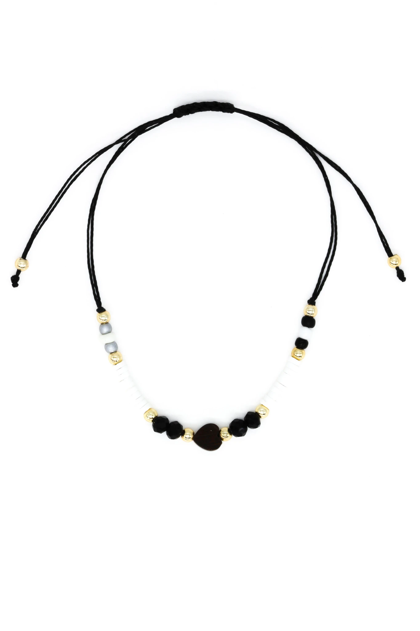 Makrome Siyah İpli Asansör 12li Set Bileklik,Boncuklu,Kahverengi Kalpli