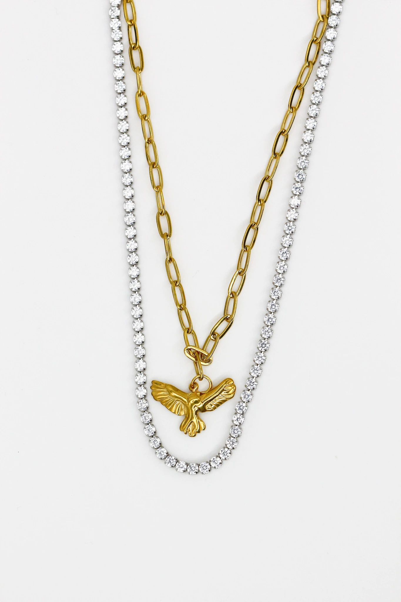 Çelik Suyolu,Ataç Zincir Anka Kuşu Figürlü İkili Kombin Zincir Kolye