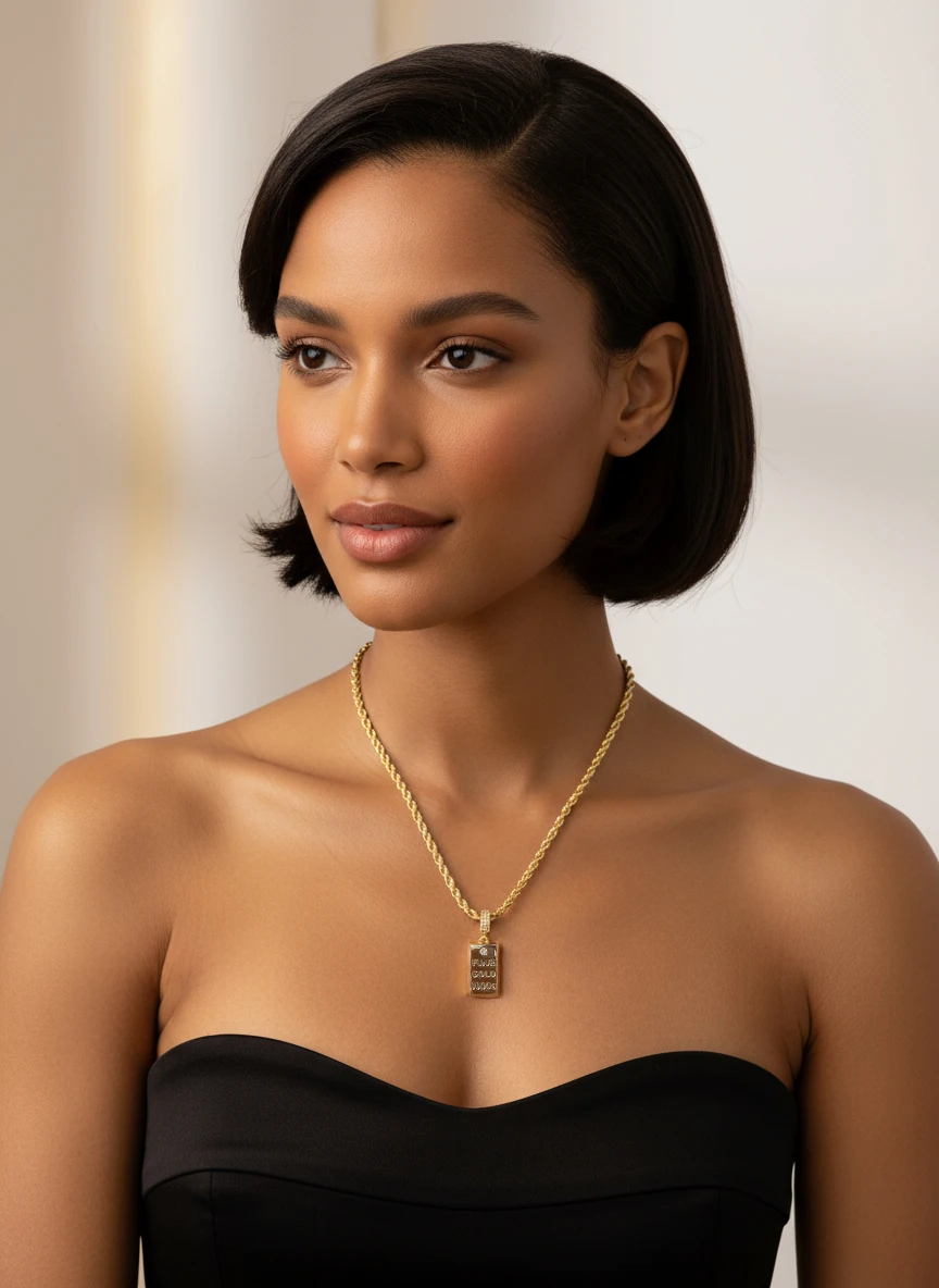 Zirkon Taşlı Külçe Altın Model Kolye Kalın Zincir