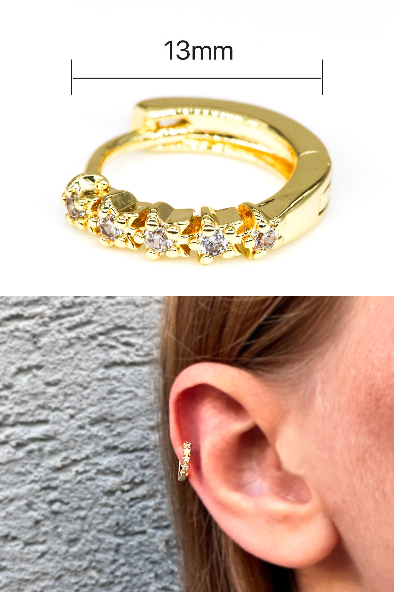 Zirkon Taşlı Tragus Küpe,Mini Sıralı Yıldız Taşlı