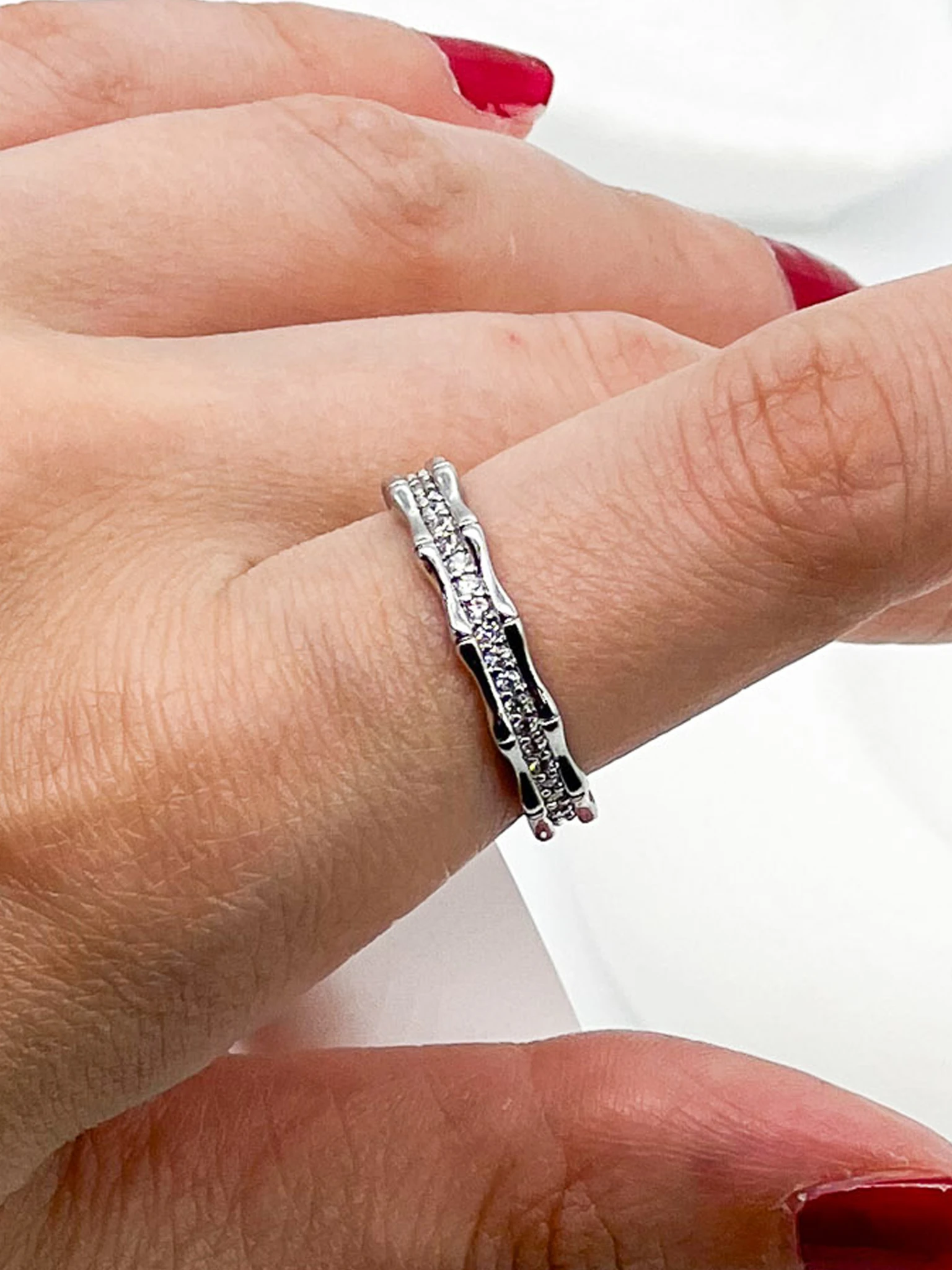 Ayarlanabilir Yüzük, Eklemli Zirkon Taşlı - Silver