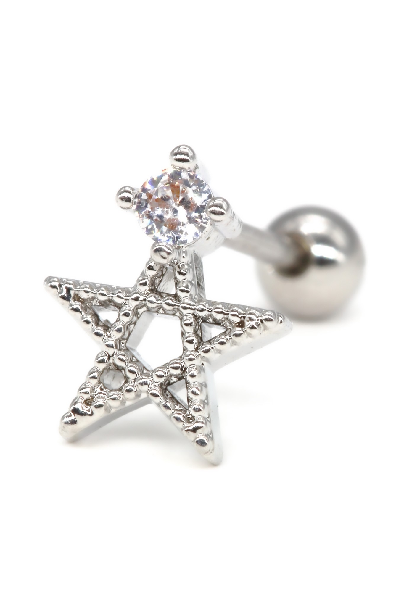 Zirkon Taşlı Tragus Küpe,Tektaş Yıldızlı