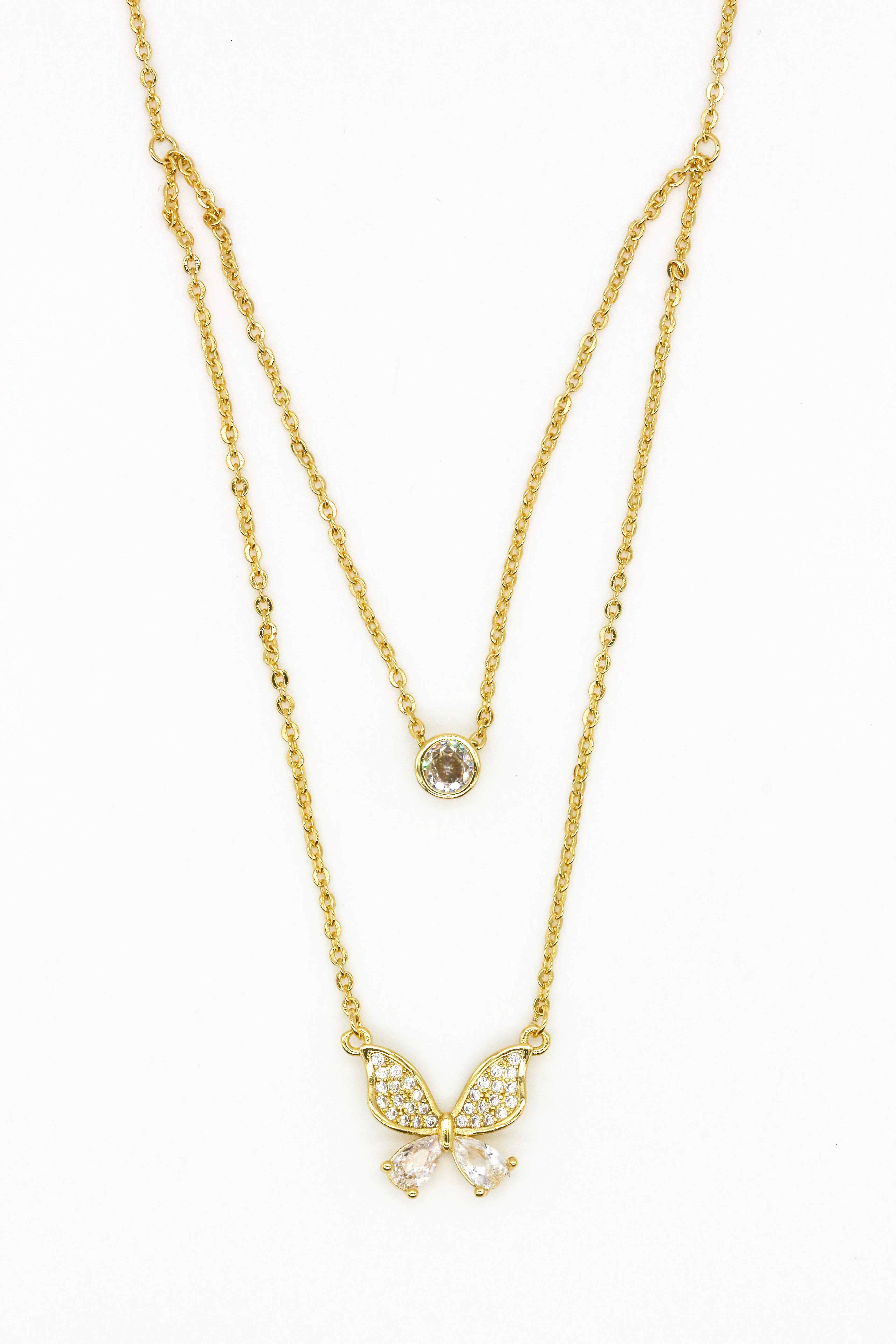 Zirkon Taşlı Kombin Kolye,Kelebekli