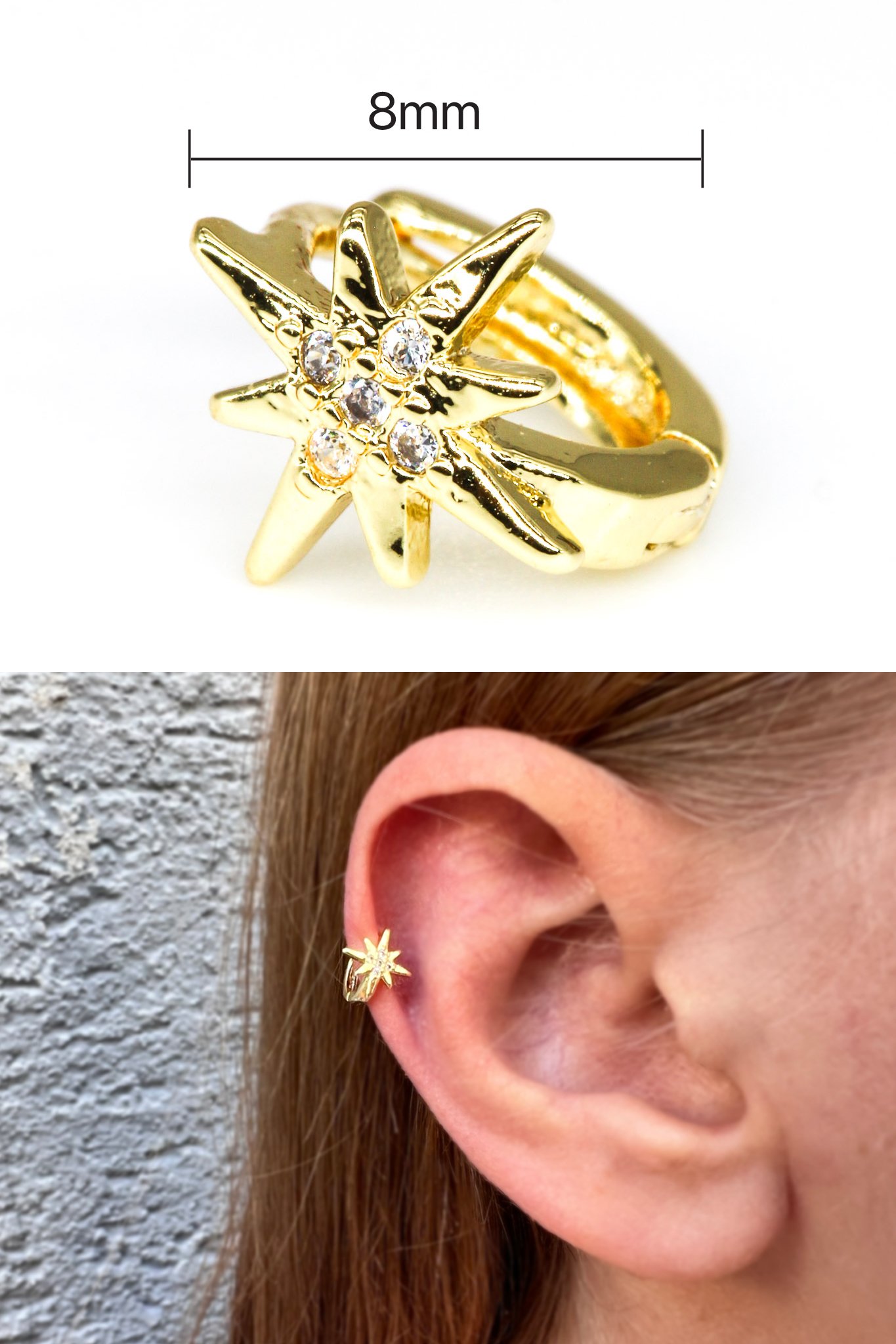 Zirkon Taşlı Tragus Küpe,Kutup Yıldızlı