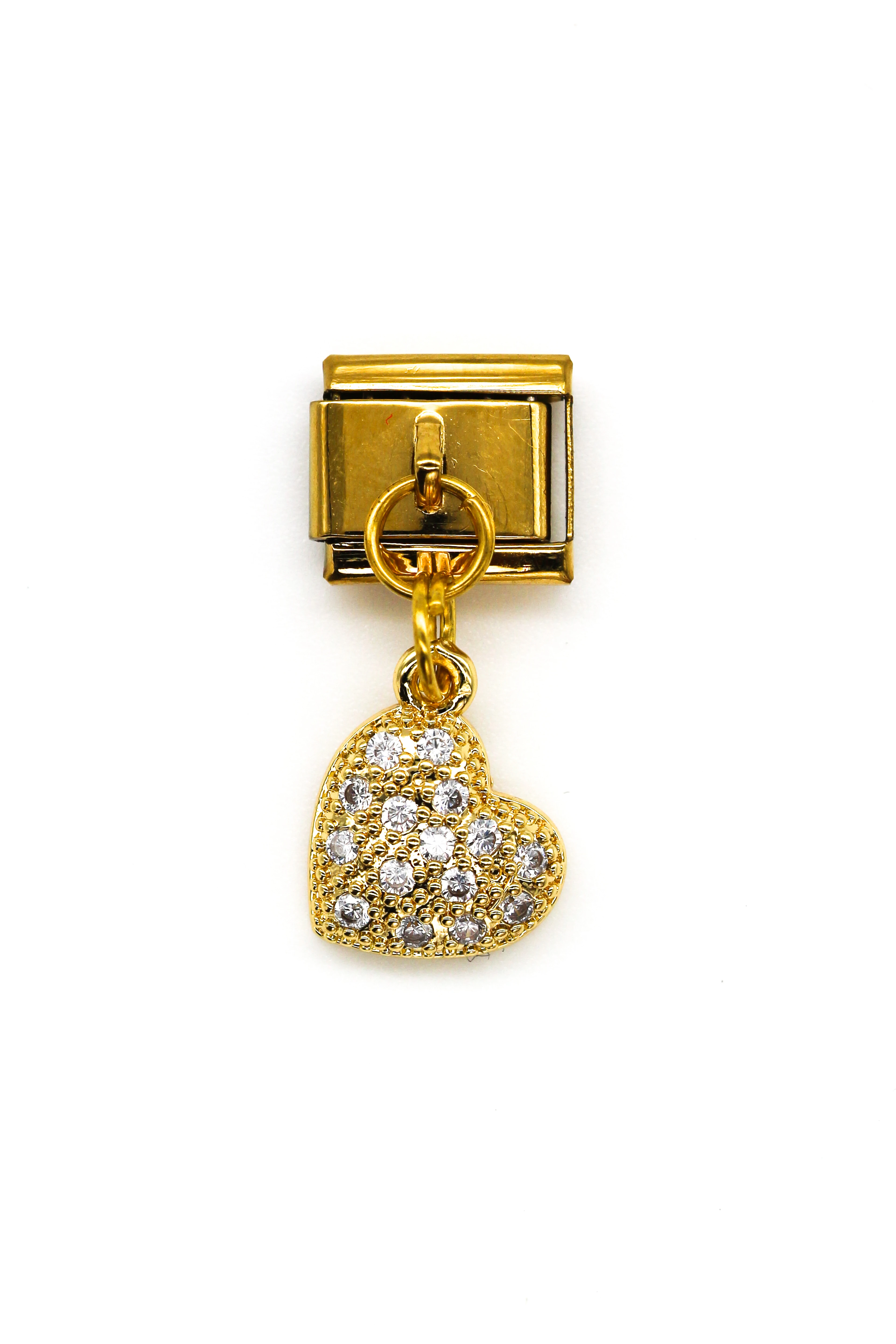 Çelik Sallantılı Zirkon Taşlı Kalp Figürlü Charm