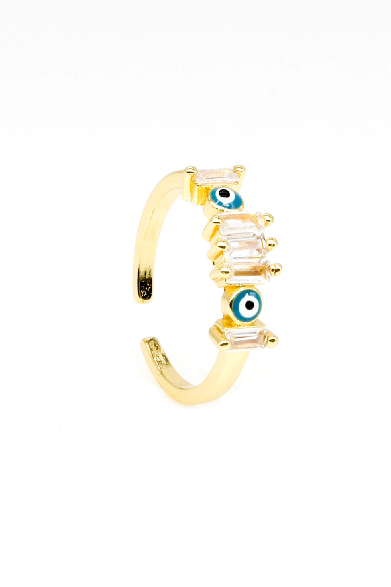 Zirkon Taşlı Ayarlanabilir Yüzük,İkili Nazar Boncuklu