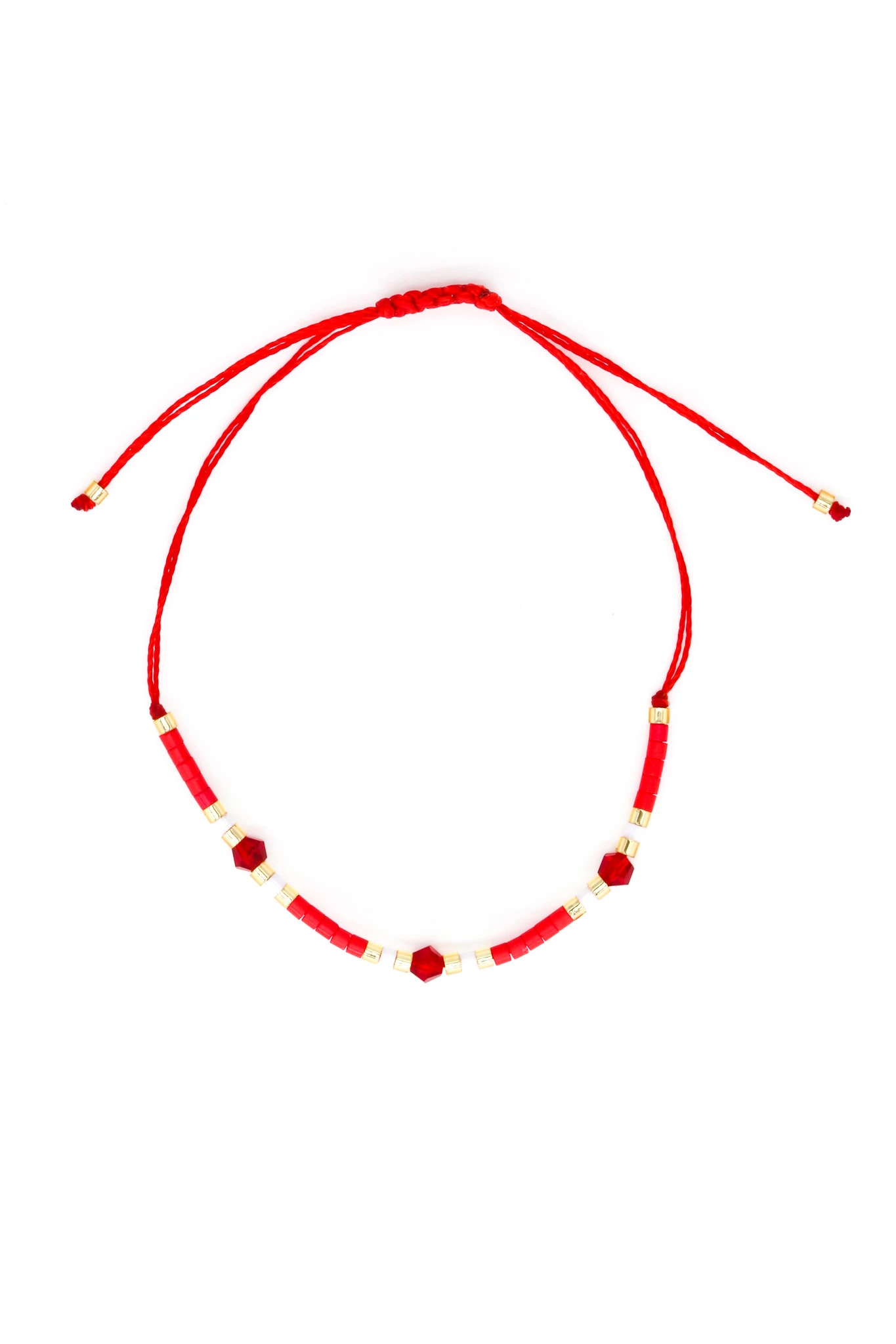 Makrome Kırmızı İpli Asansör 12li Set Bileklik,Sıralı Çokgen Boncuk Taşlı