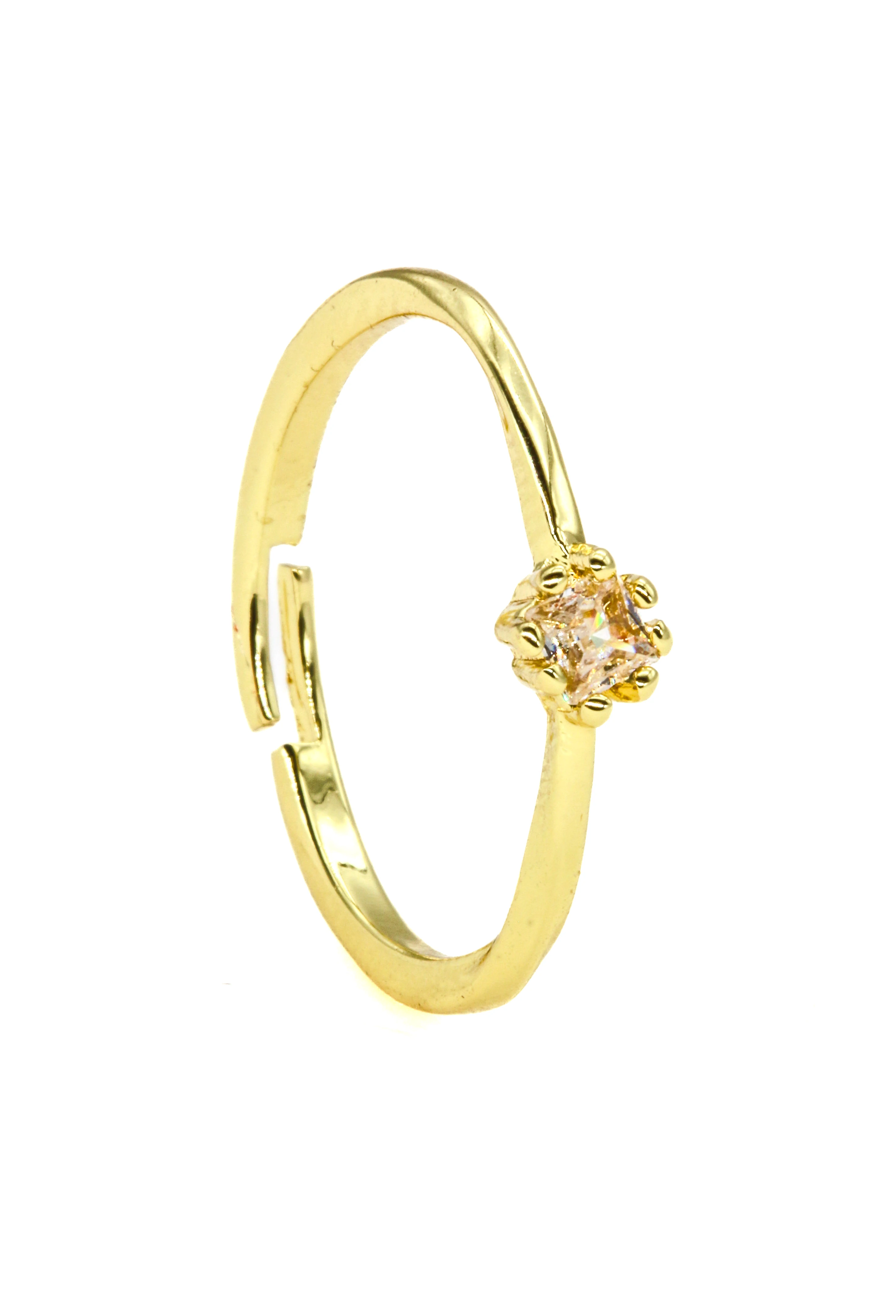Zirkon Taşlı Ayarlanabilir Yüzük,Tektaşlı - Gold