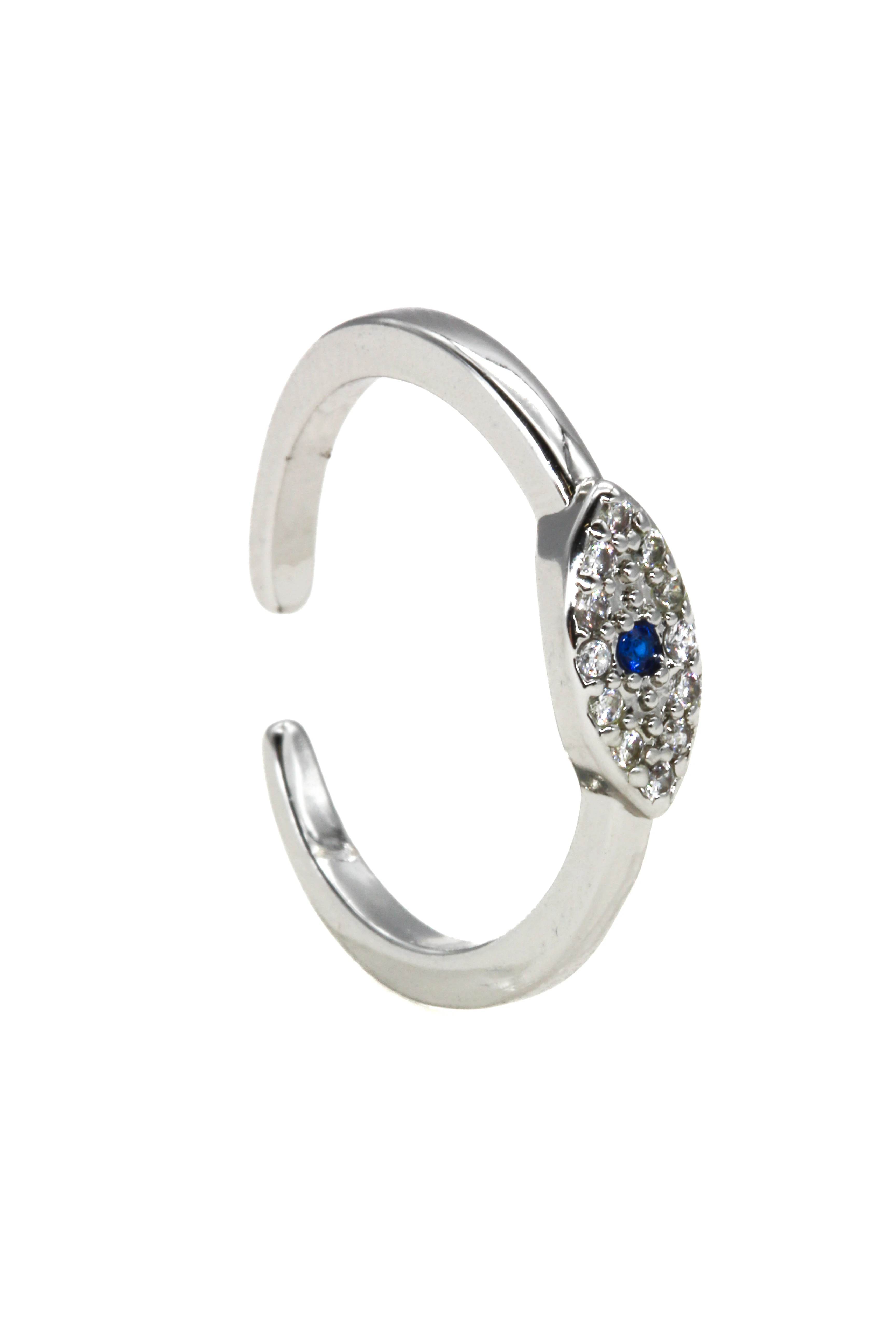 Zirkon Taşlı Ayarlanabilir Yüzük,Göz Figürlü - Silver