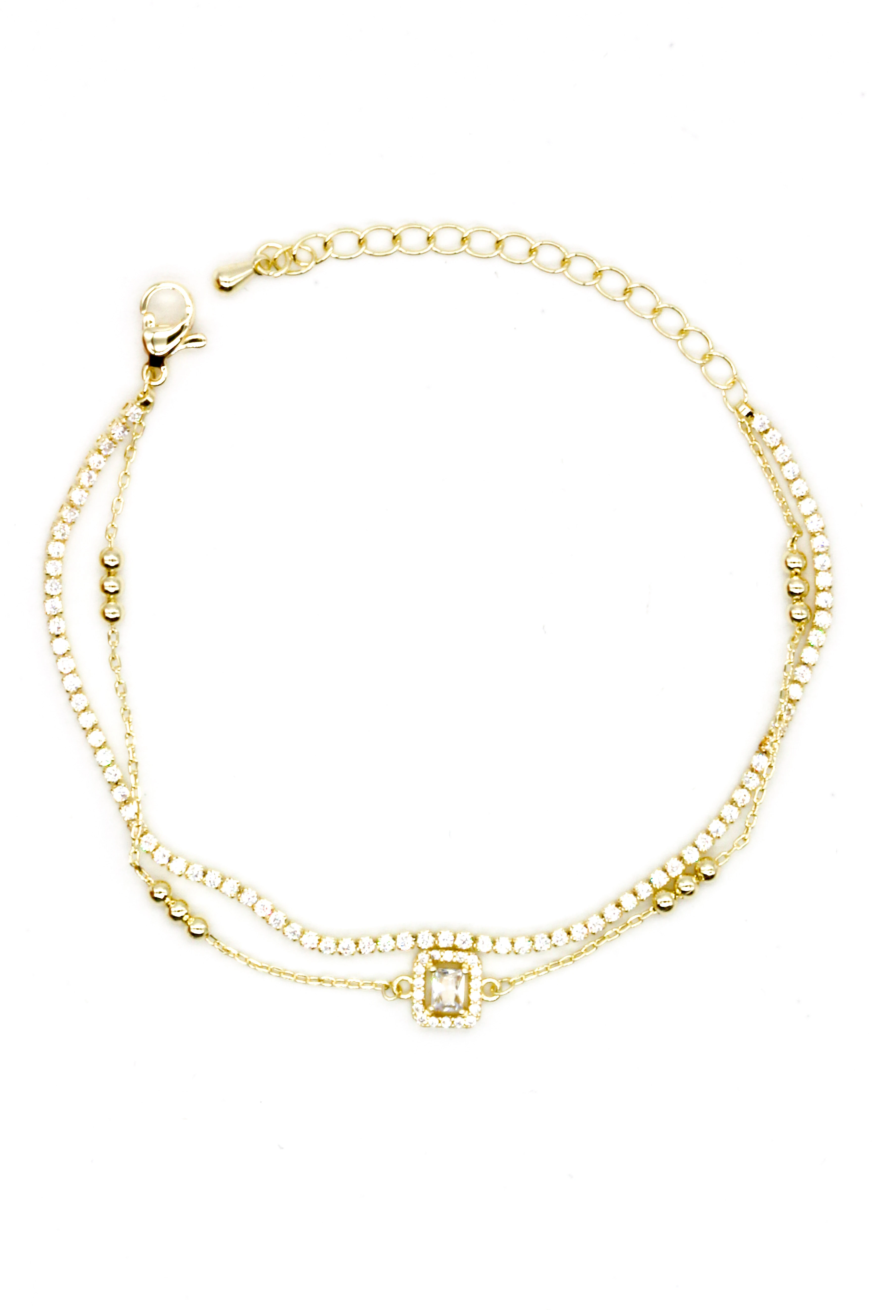 Zirkon Taşlı Baget Suyolu Kombin Bileklik,Kare Taşlı