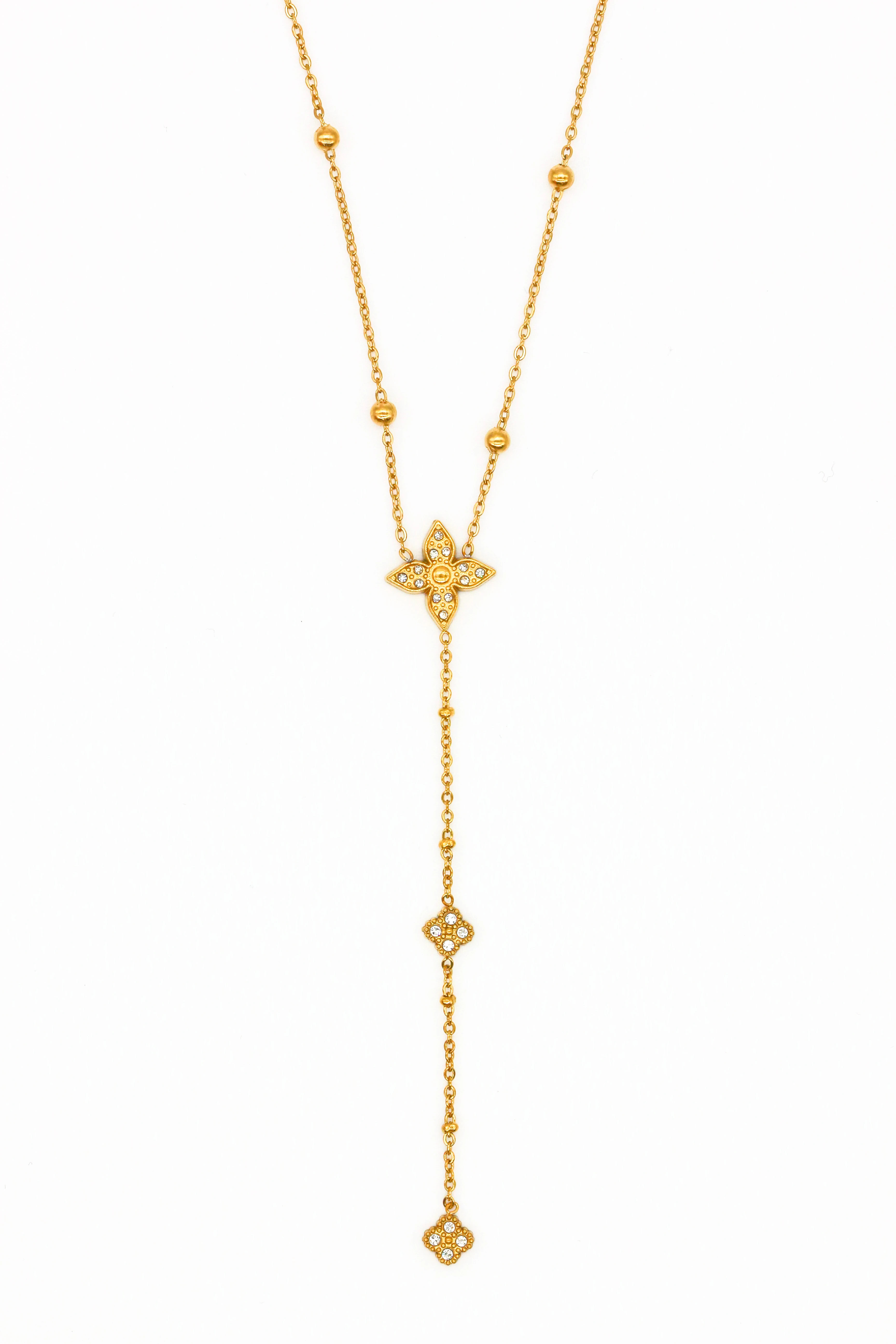 Çelik Y Kolye,Zirkon Taşlı Yoncalı