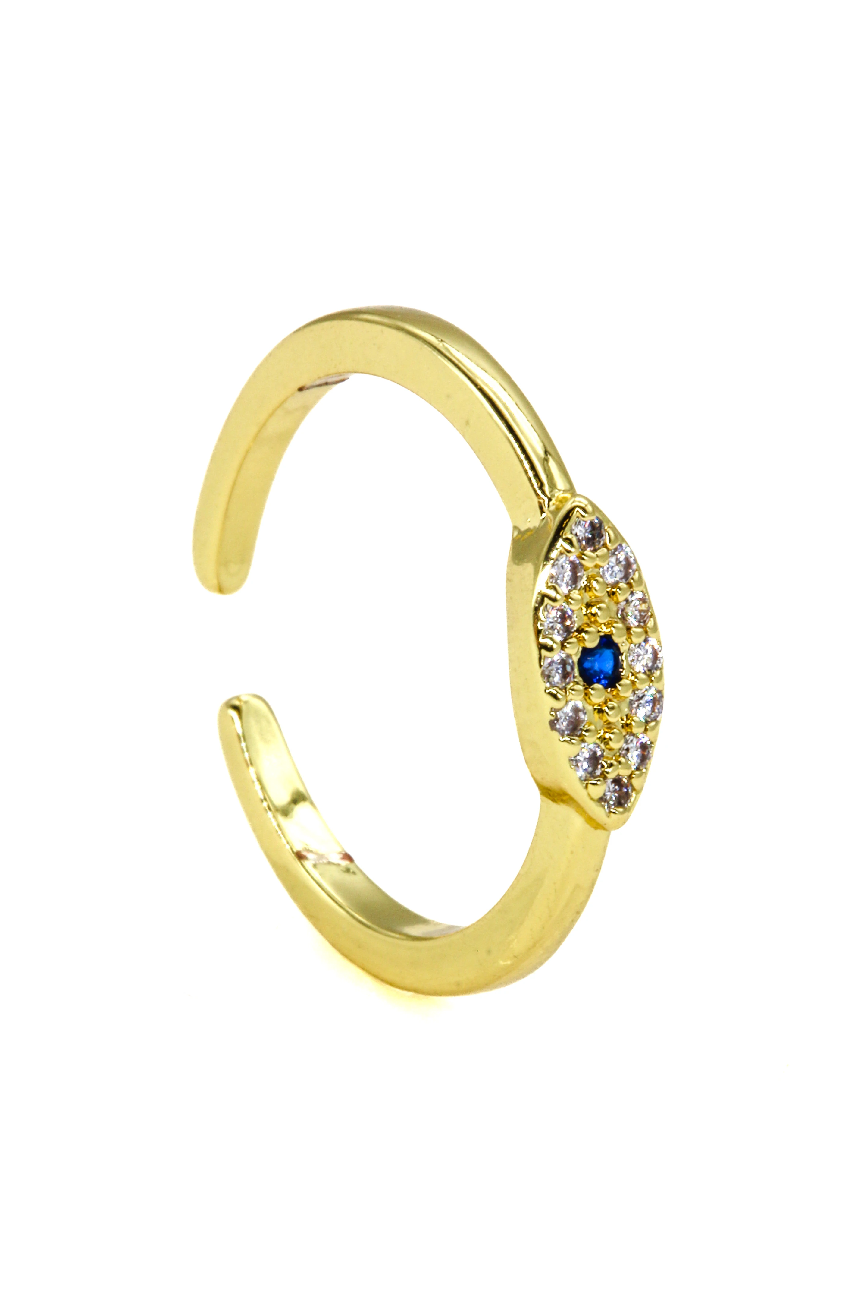 Zirkon Taşlı Ayarlanabilir Yüzük,Göz Figürlü - Gold