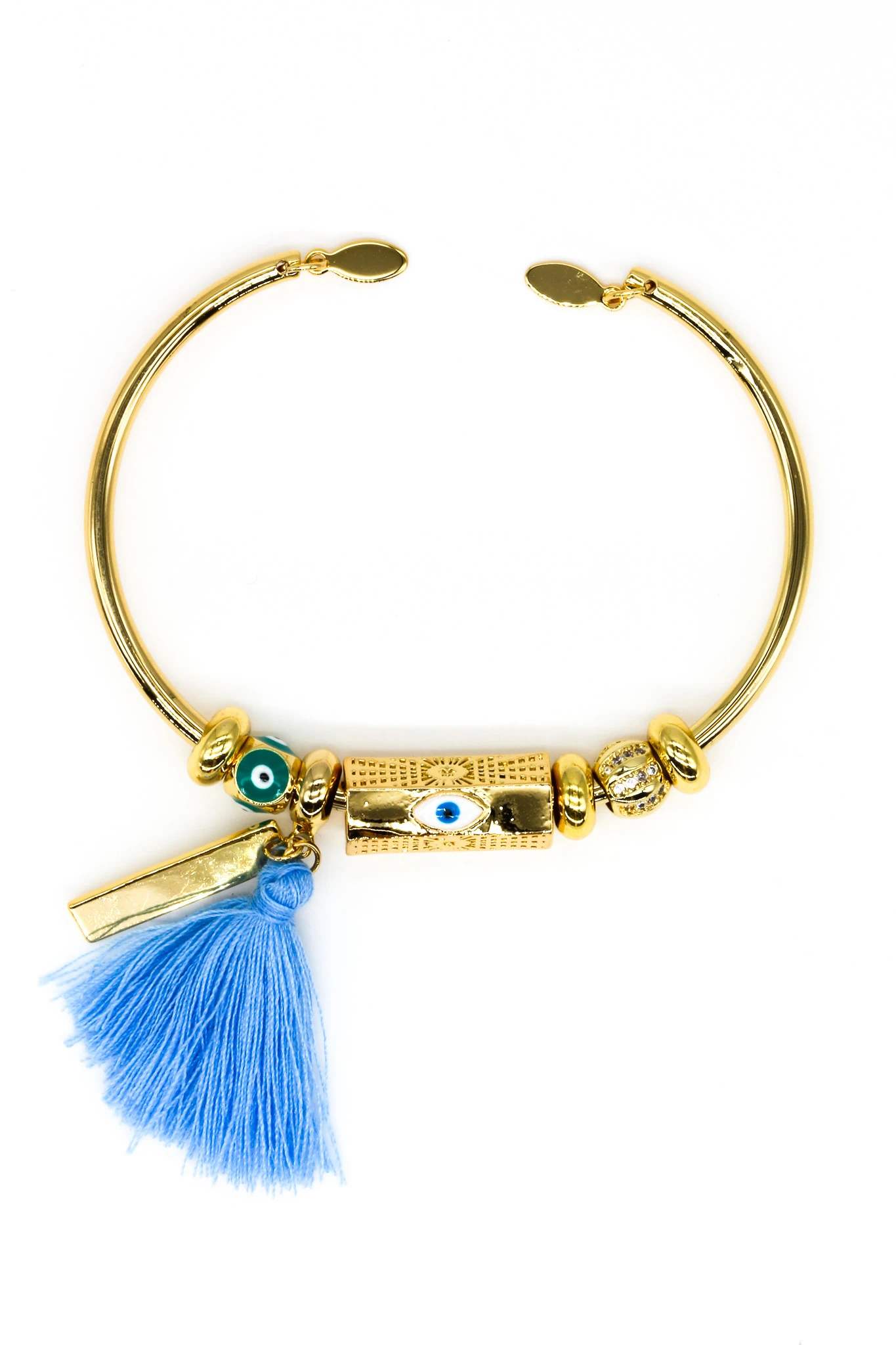 Kelepçe Charm Bileklik,Mavi Püsküllü,Nazar Gözlü