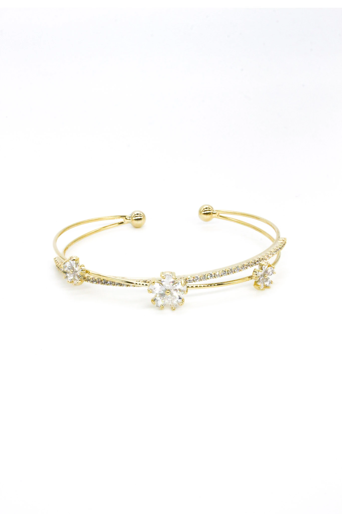 Tel C Kelepçe Bileklik,Zirkon Taşlı Çiçekli