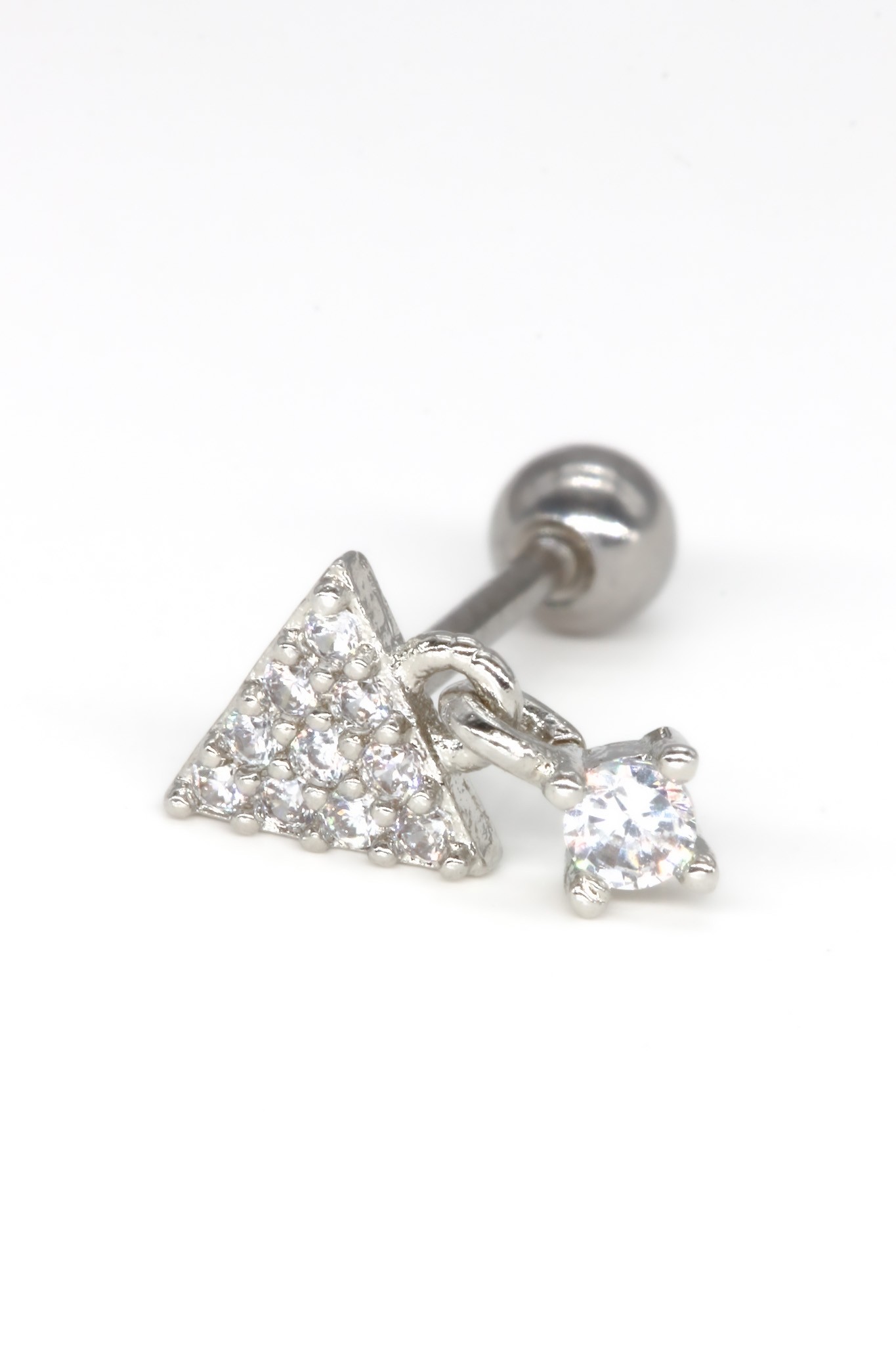 Zirkon Taşlı Tragus Küpe,Sallantılı Üçgen