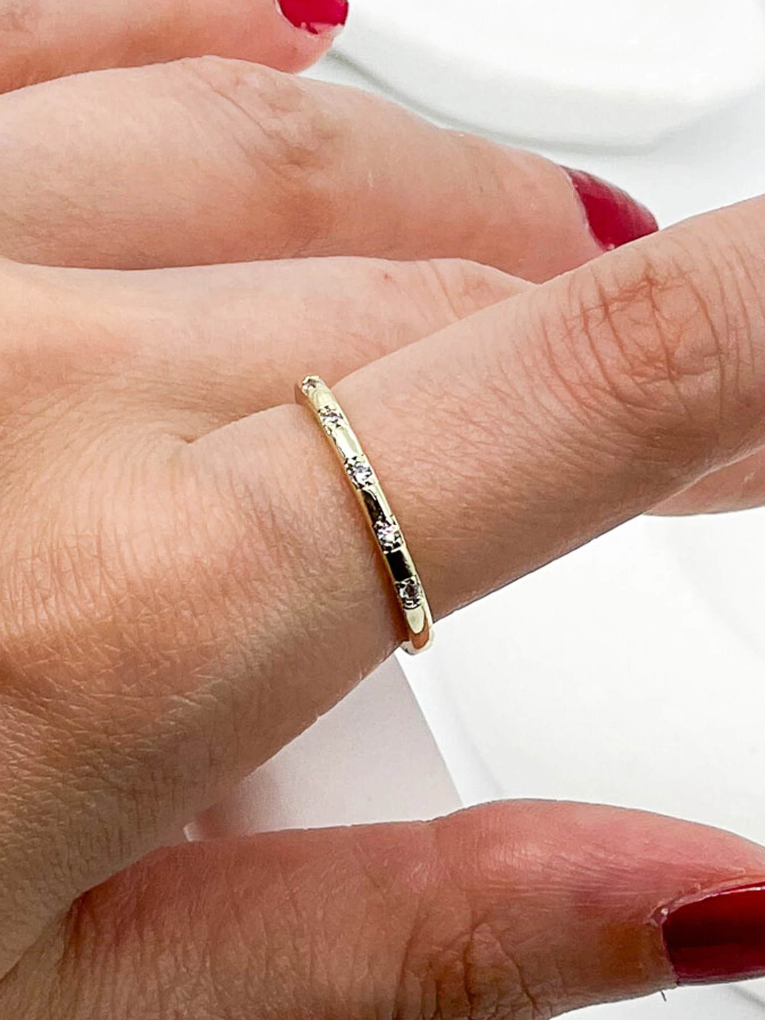 Ayarlanabilir Yüzük,Yedi Sıralı Zirkon Taşlı - Gold