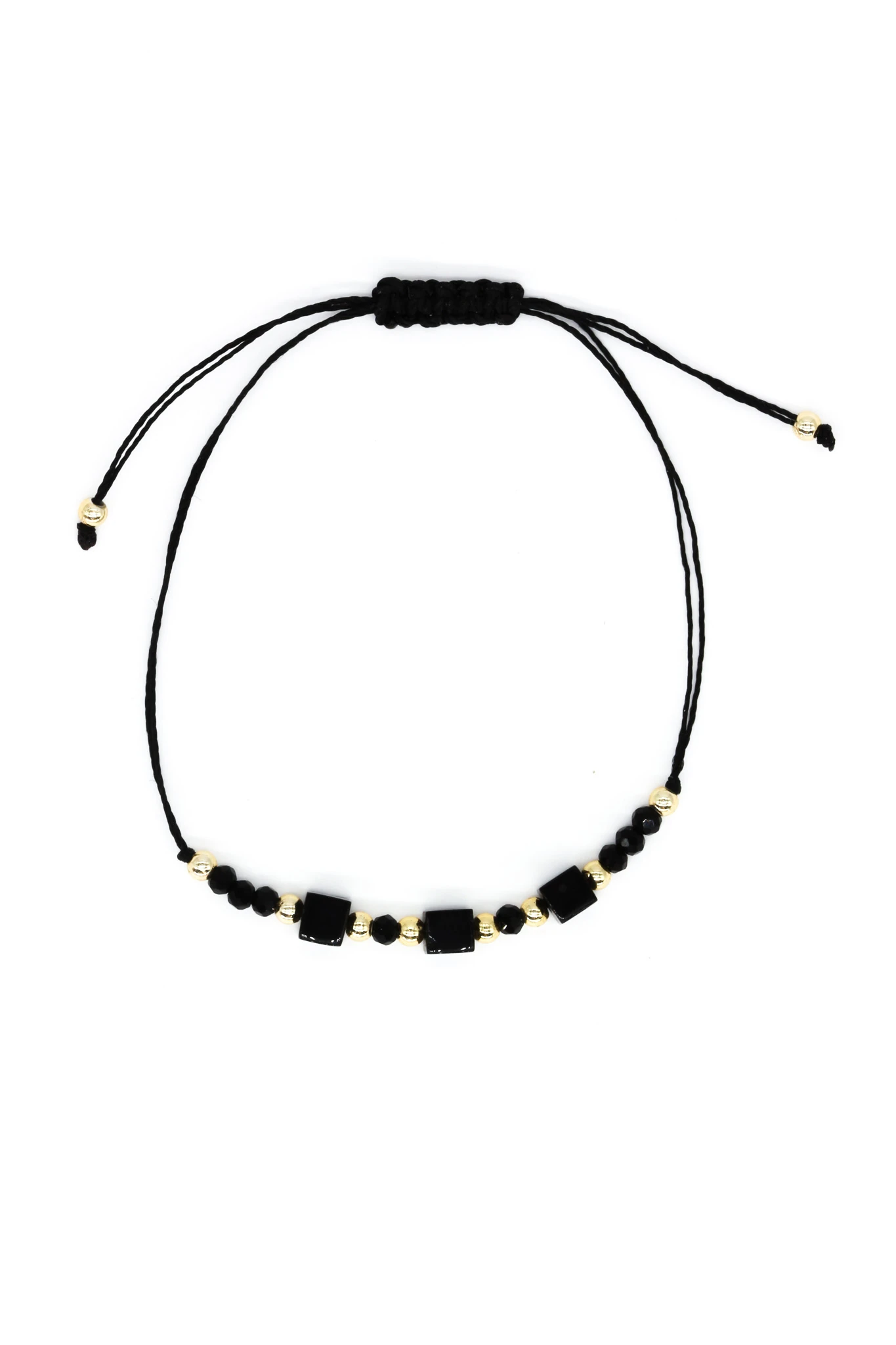 Makrome Siyah İpli Asansör 12li Set Bileklik,Sıralı Taşlı Küplü