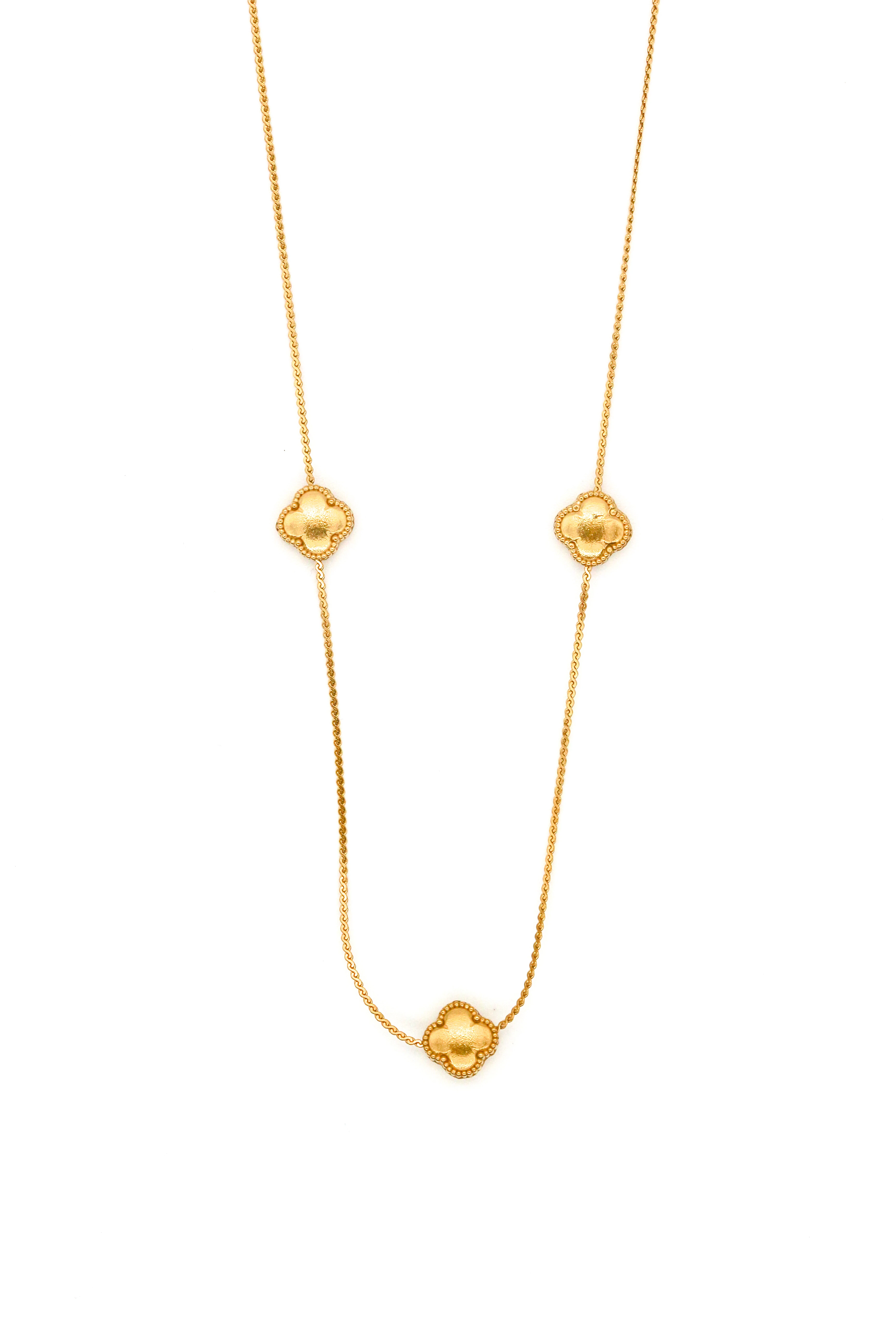 Çelik Sicim Zincir Kolye,Bombeli Üçlü Yoncalı