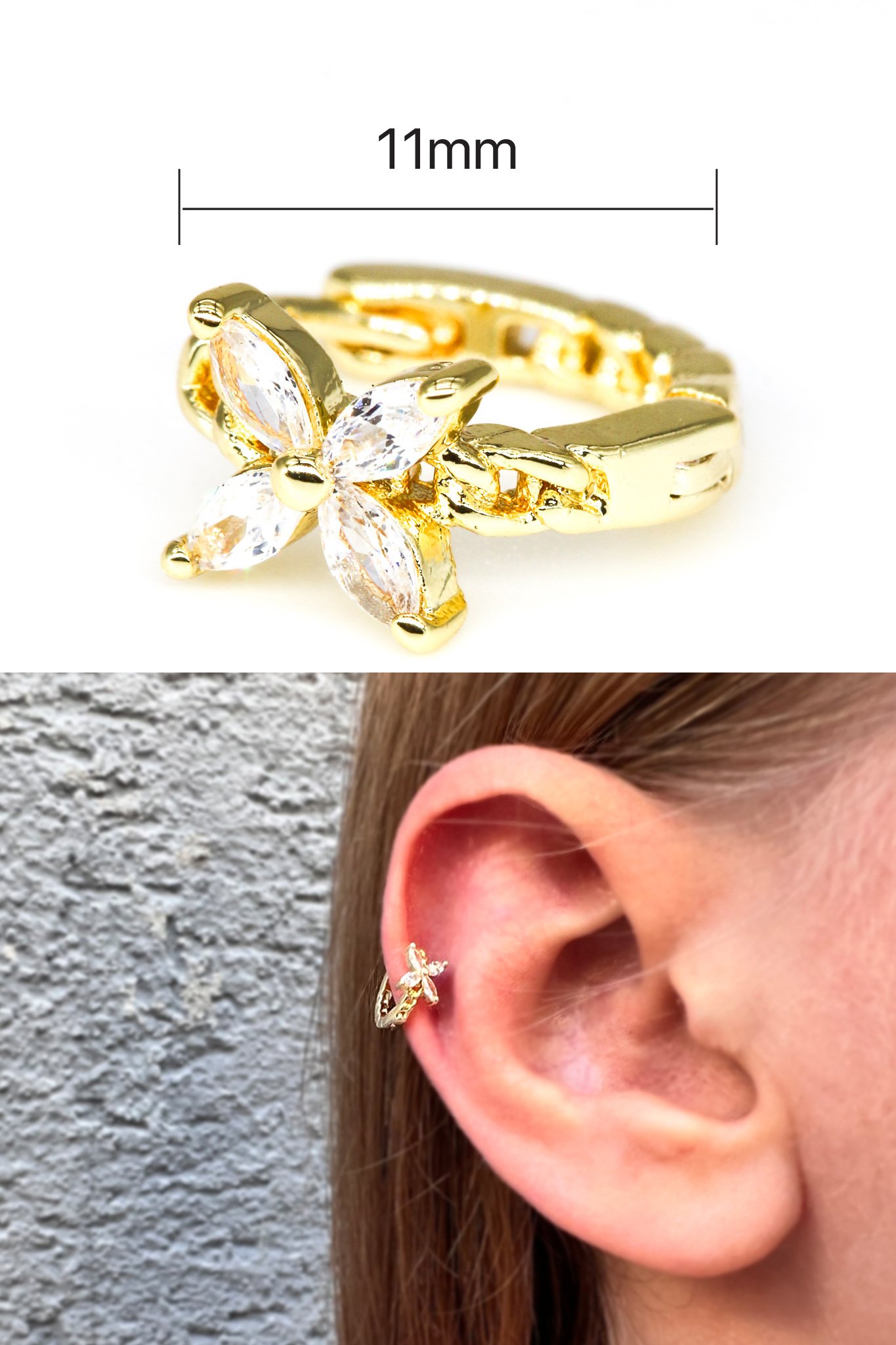 Zirkon Taşlı Tragus Küpe,Taşlı Çiçekli
