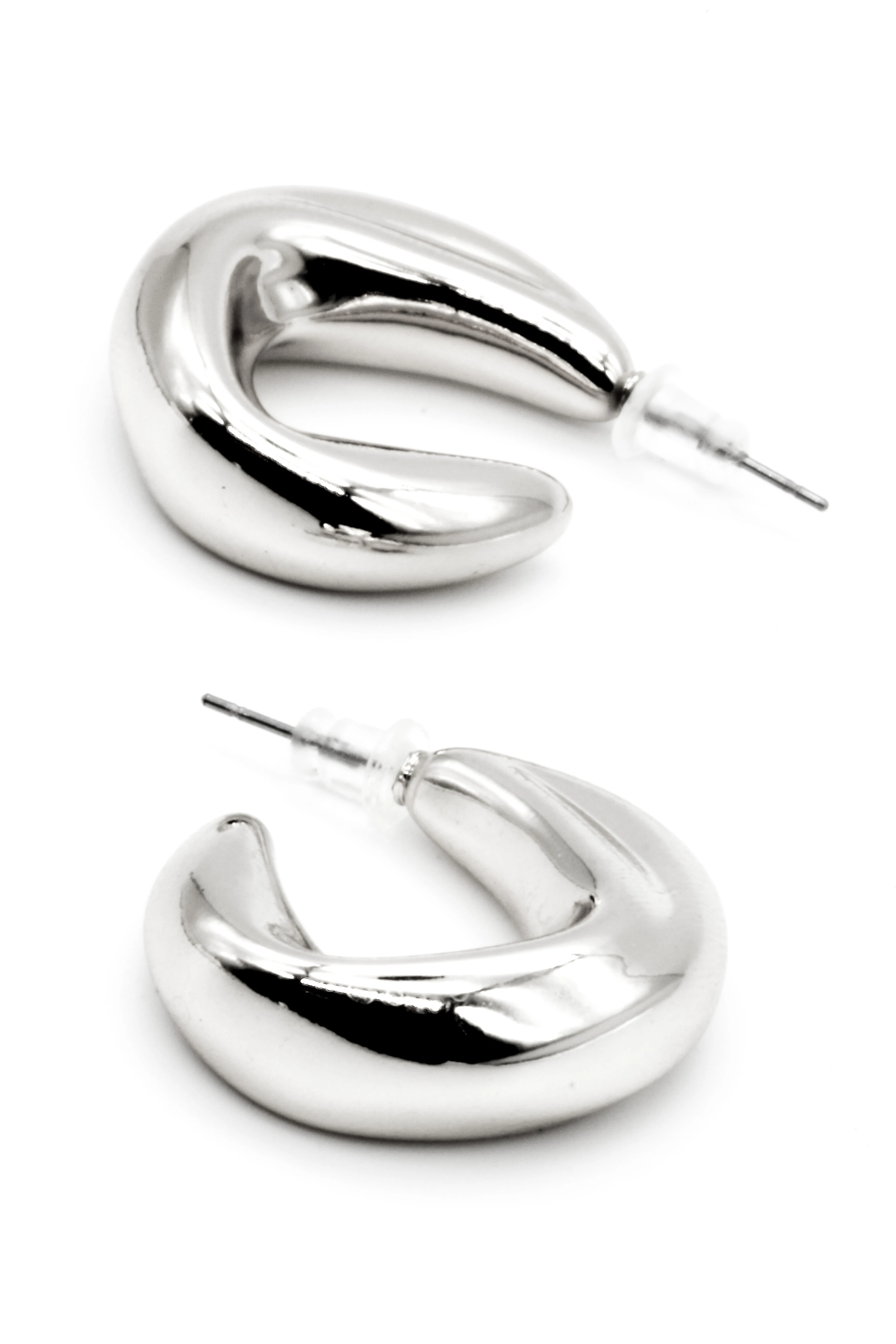 Kalın Oval U Halka Küpe - Silver