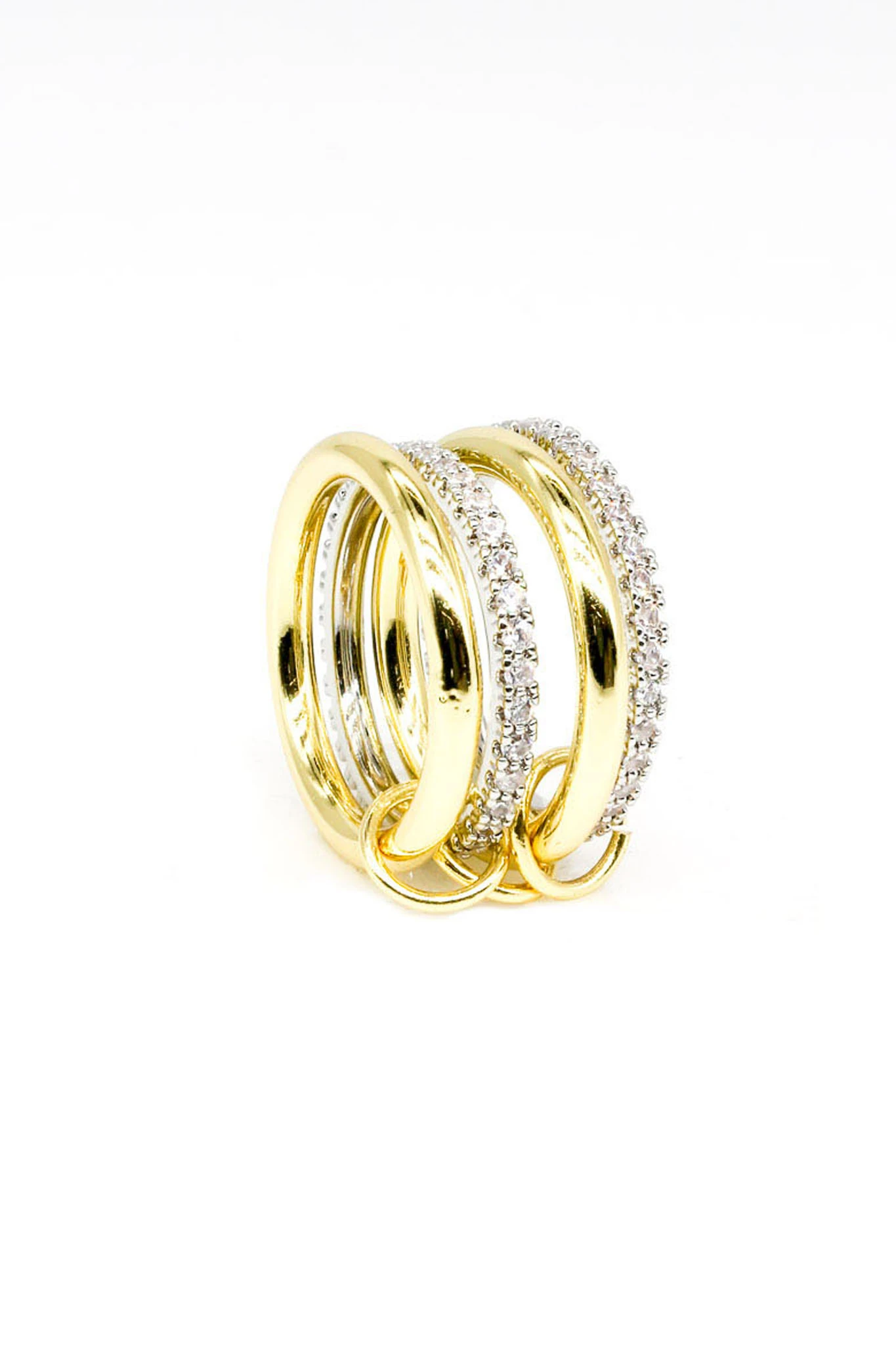 Dörtlü Bağlı Halka Yüzük,Zirkon Taşlı,Mix Renk