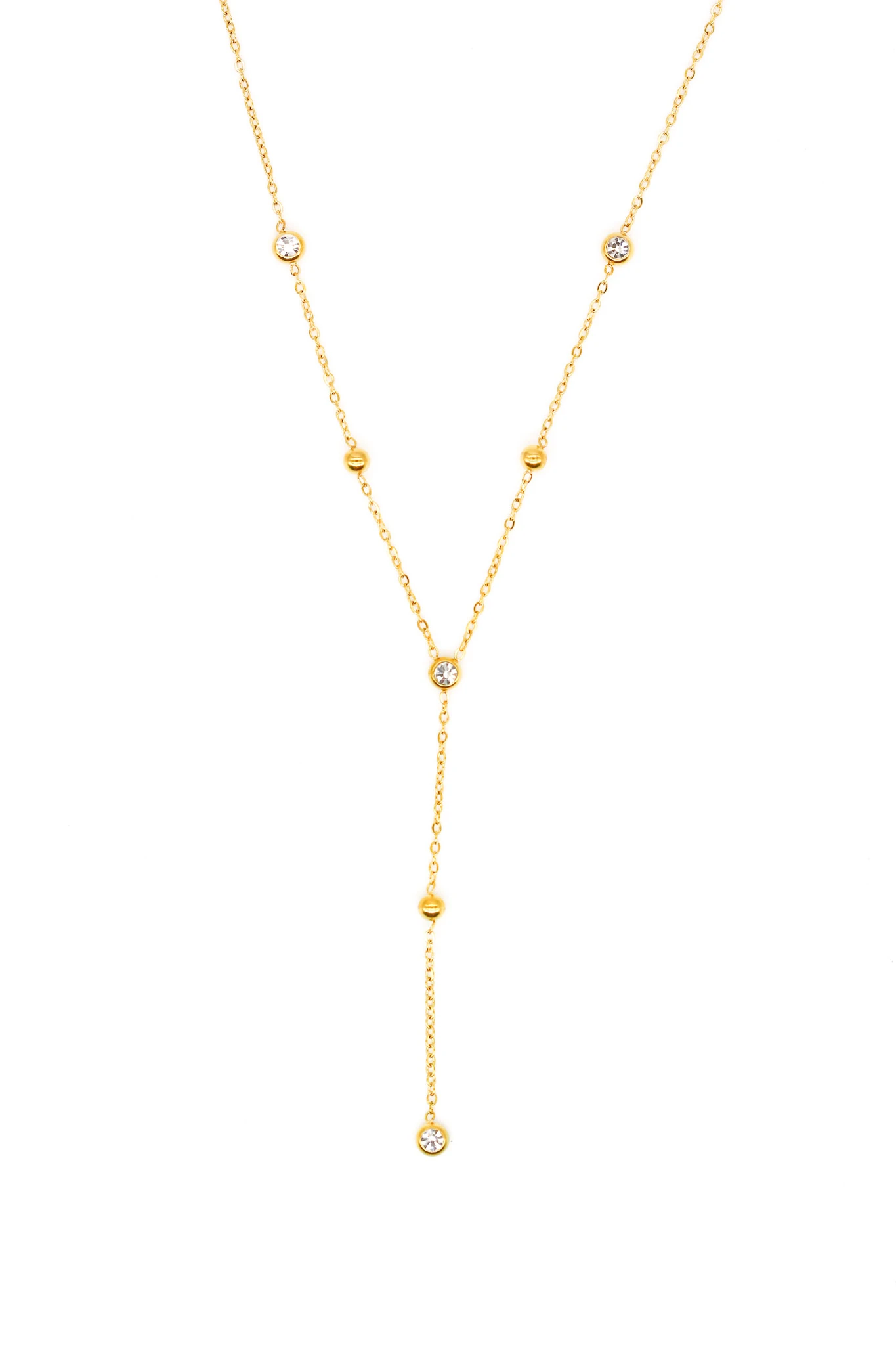 Çelik Zirkon Taşlı, Topcuklu Y Kolye