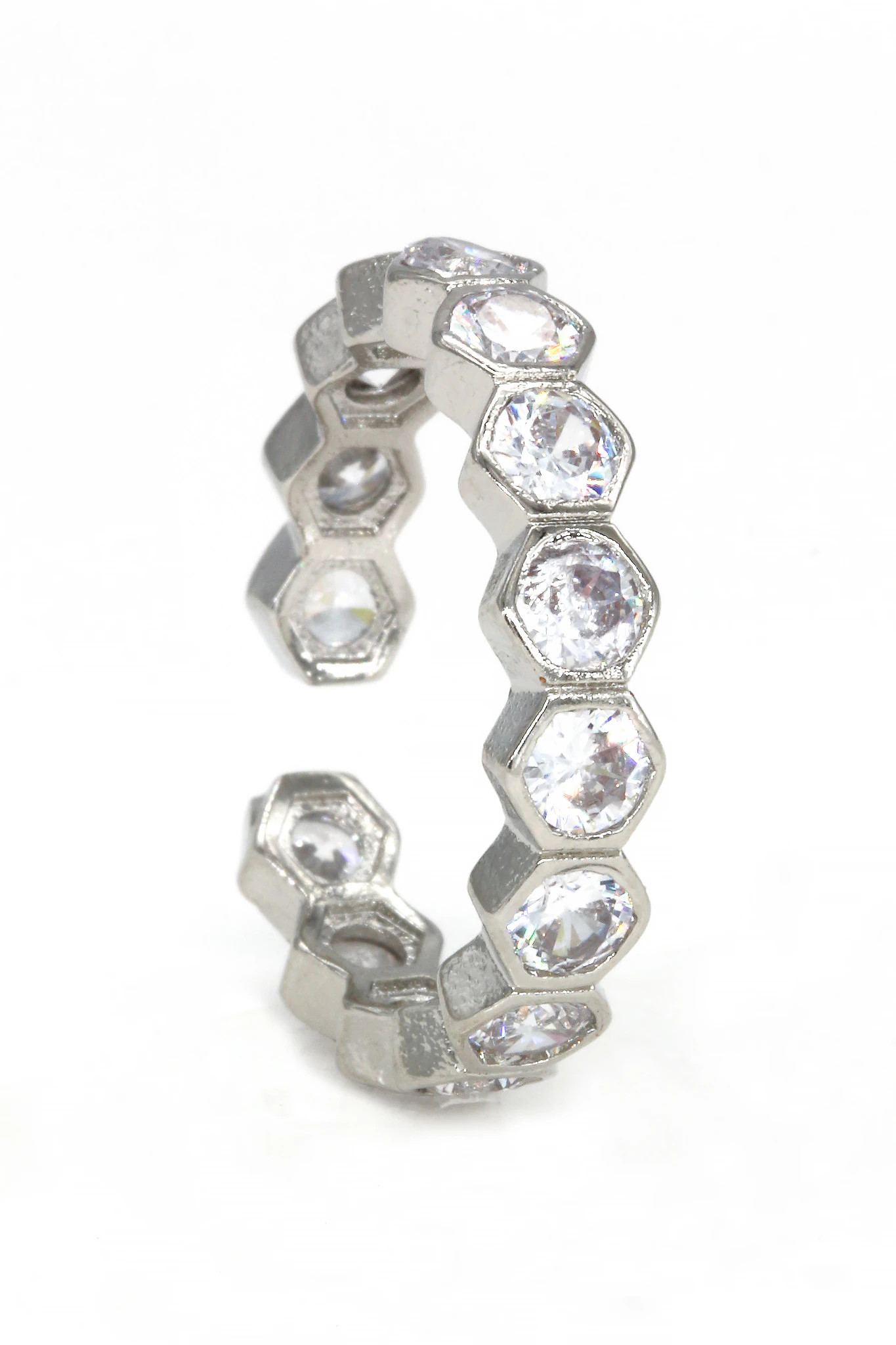 Ayarlanabilir Yüzük,Sıralı Zirkon Taşlı Petek - Silver